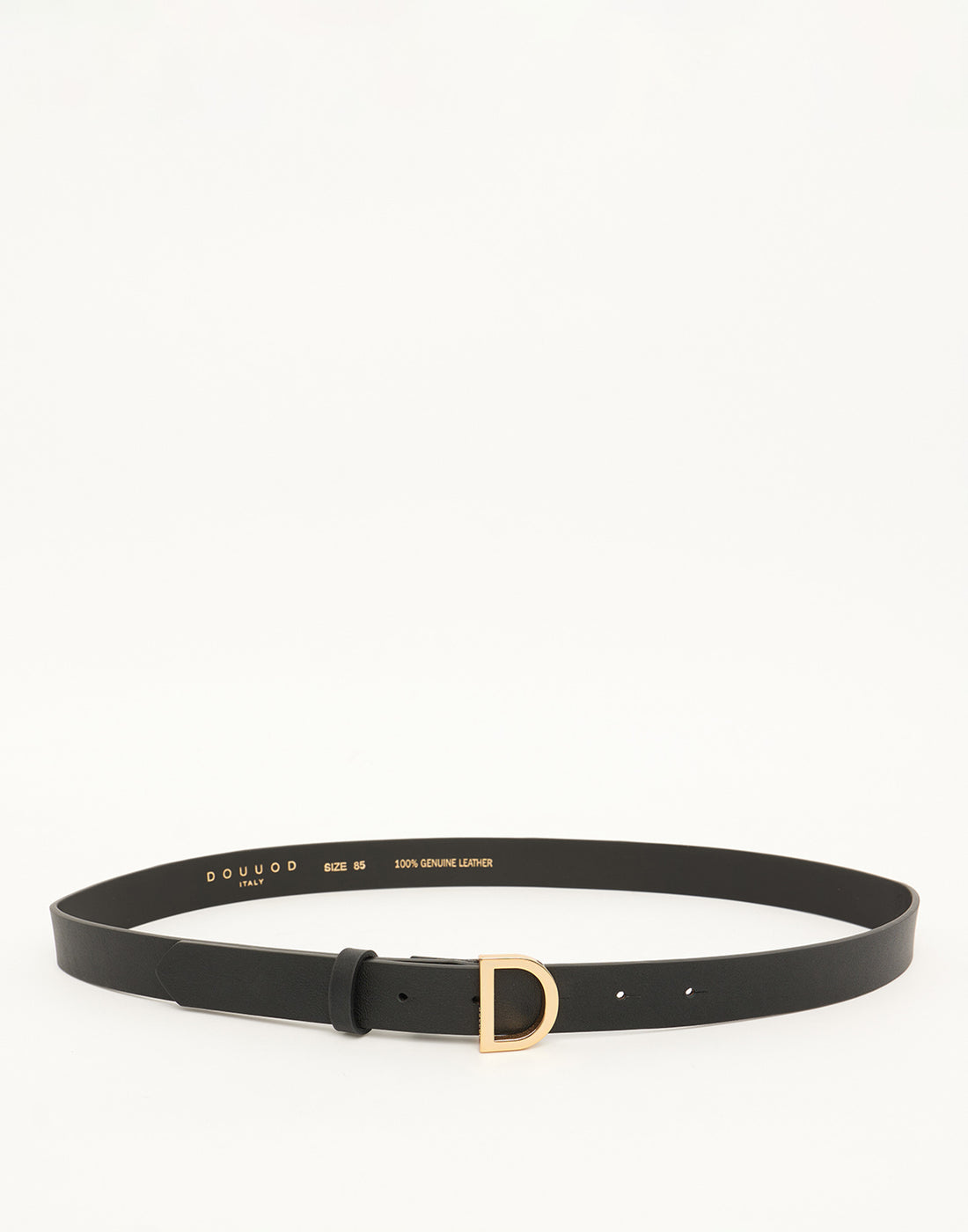 DOUUOD Cintura in Pelle con Fibbia "D" Nera/Oro