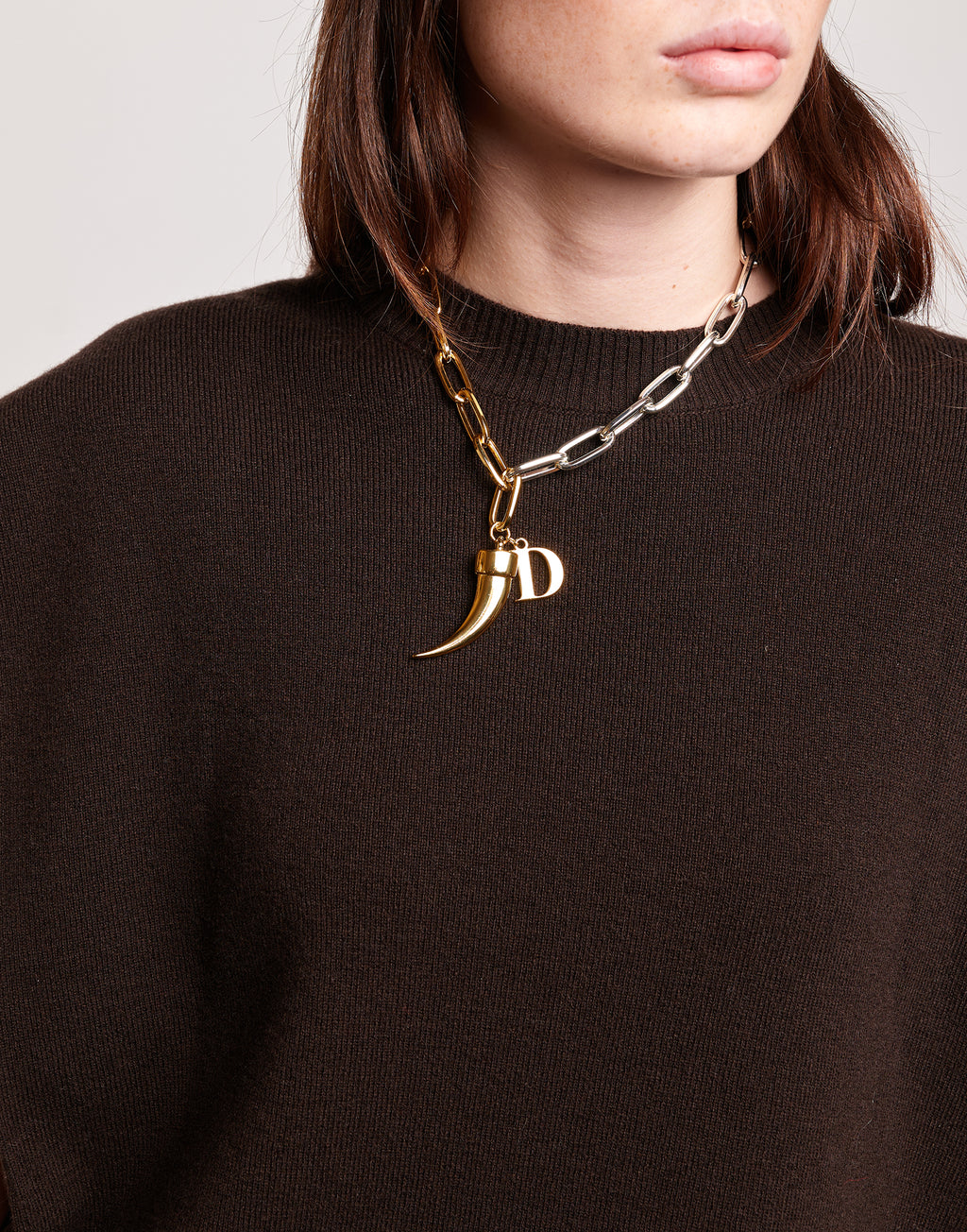 DOUUOD Collana con Catena Bicolore e Pendenti Oro/Argento