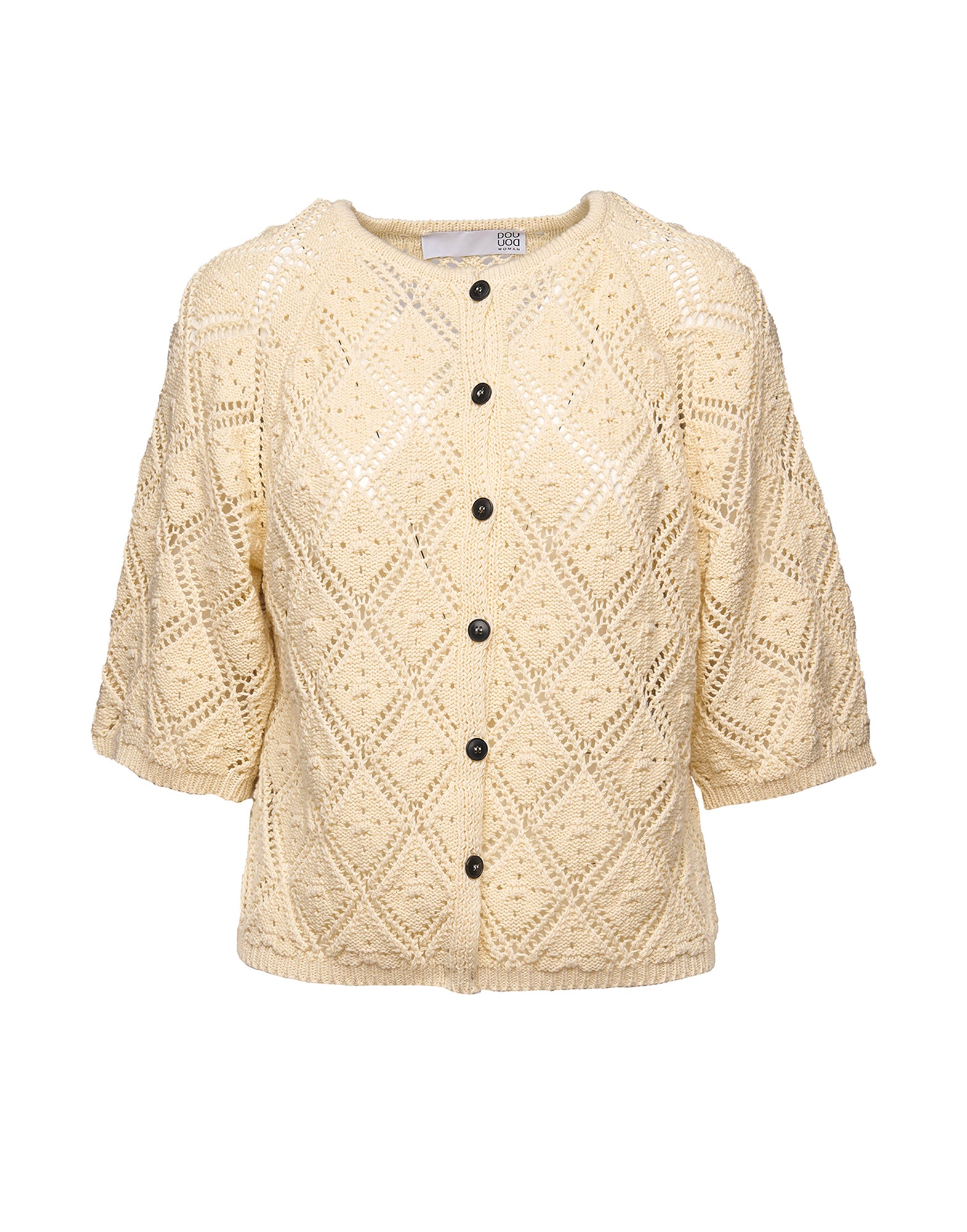 DOUUOD Cardigan in Cordonetto di Cotone Burro