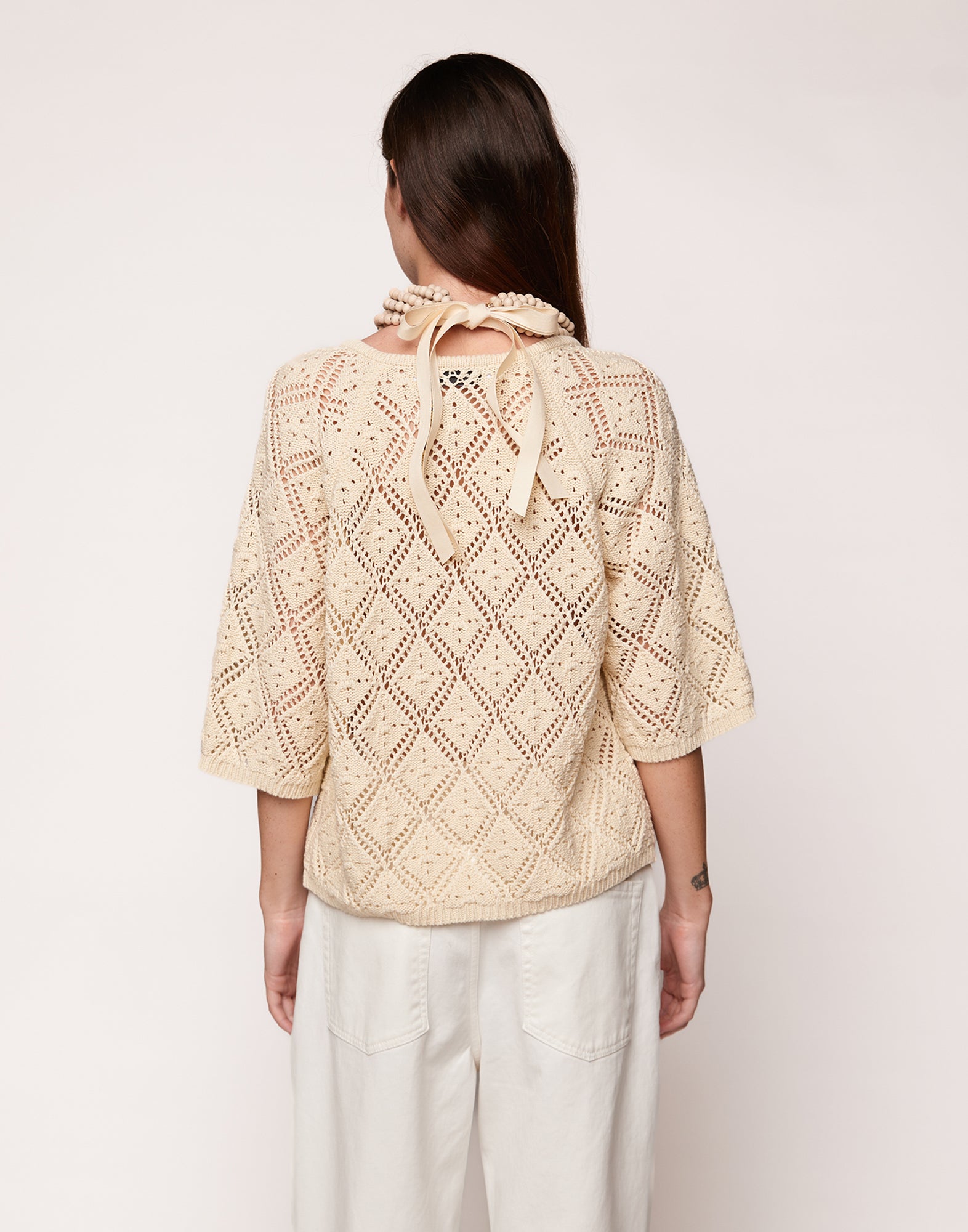 DOUUOD Cardigan in Cordonetto di Cotone Burro