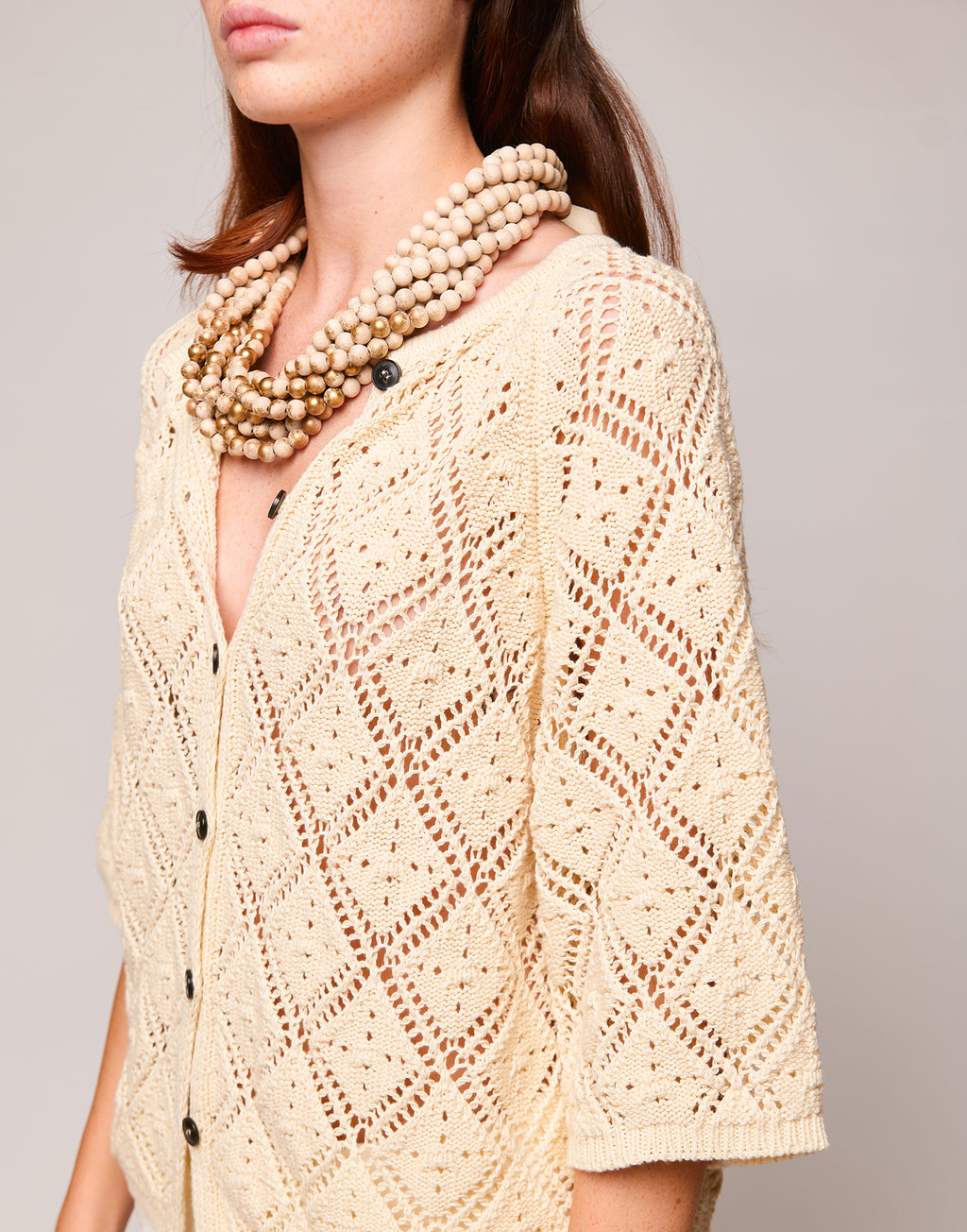 DOUUOD Cardigan in Cordonetto di Cotone Burro