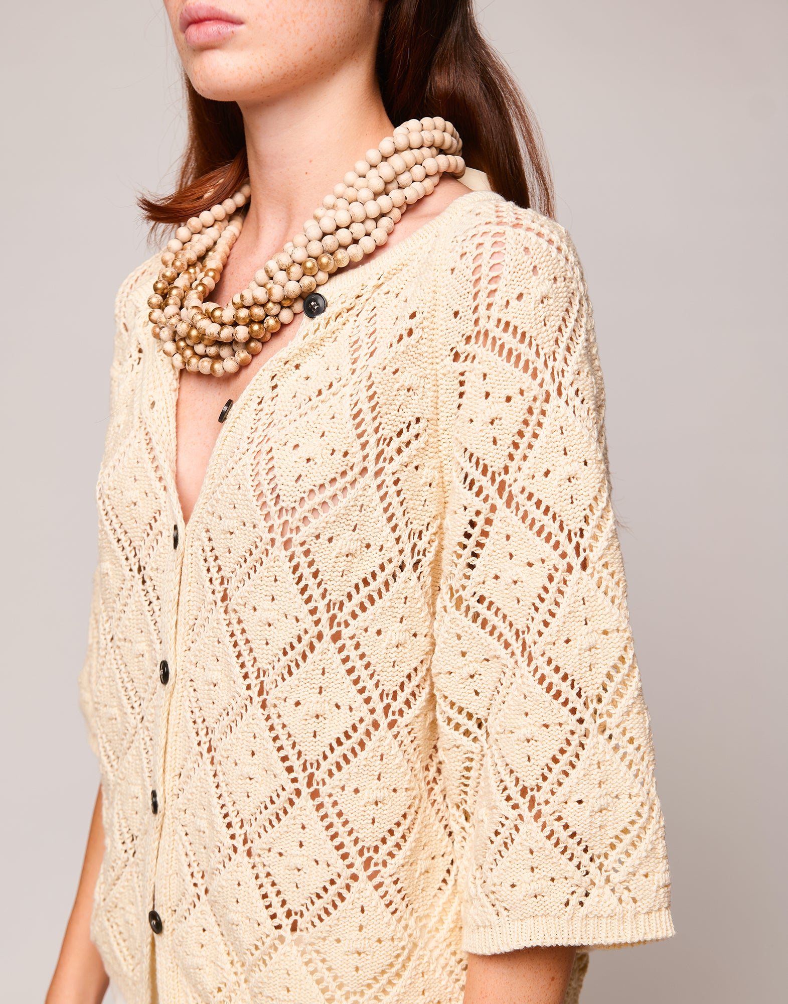 DOUUOD Cardigan in Cordonetto di Cotone Burro
