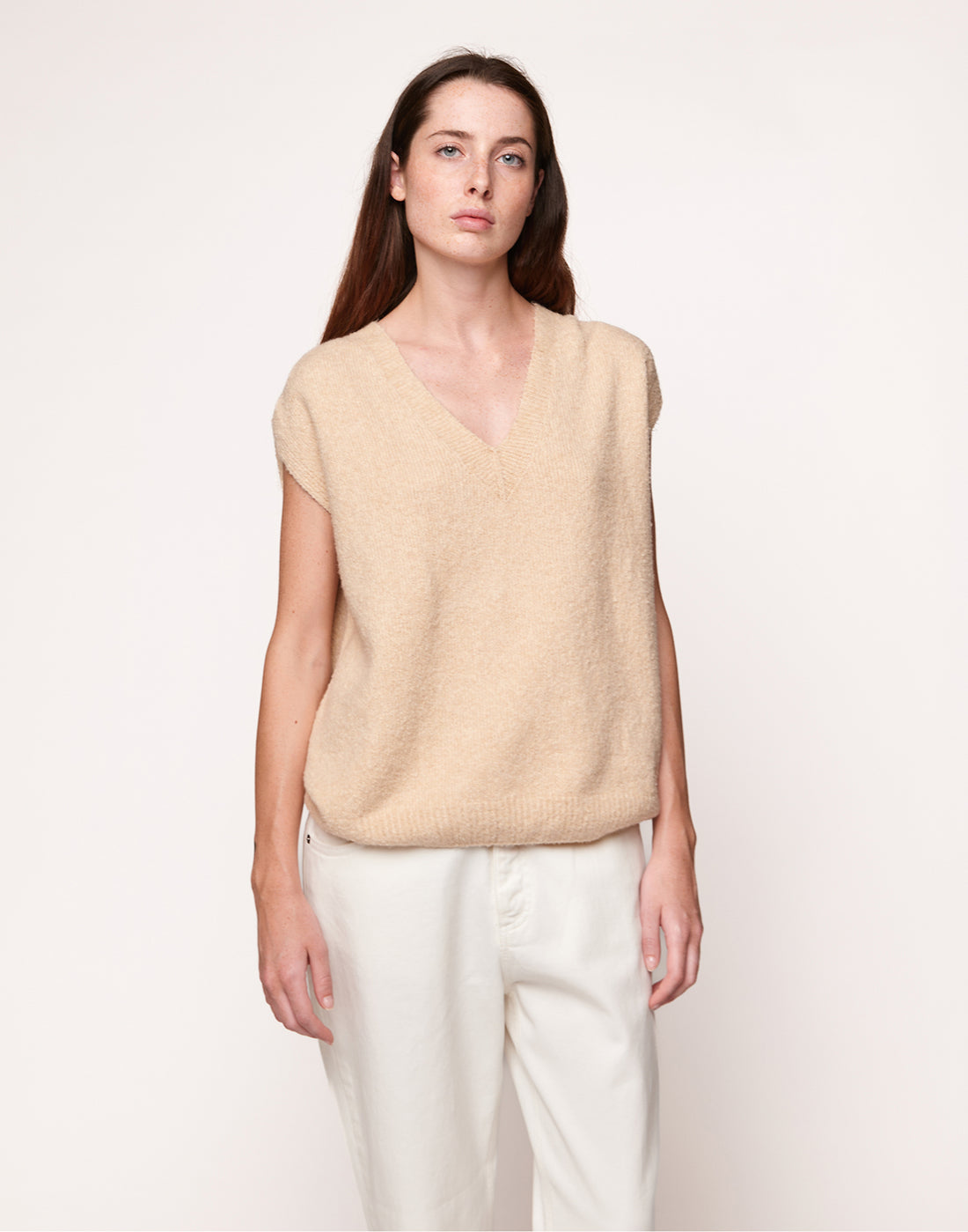 DOUUOD Gilet in Cotone Bouclè Cipria