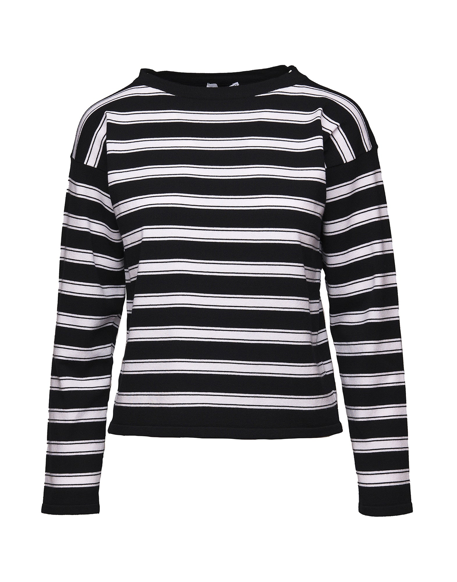 DOUUOD Maglione in Viscosa Stretch Rigata Nero/Off White