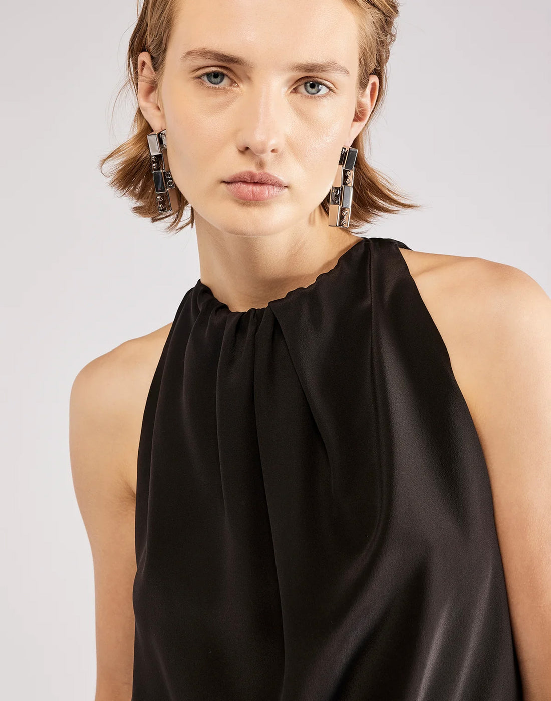 ERIKA CAVALLINI Top in Crêpe de Chine di Seta Nero