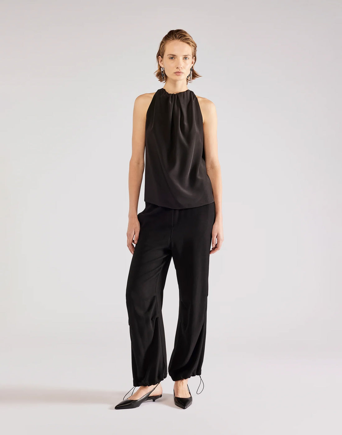 ERIKA CAVALLINI Top in Crêpe de Chine di Seta Nero