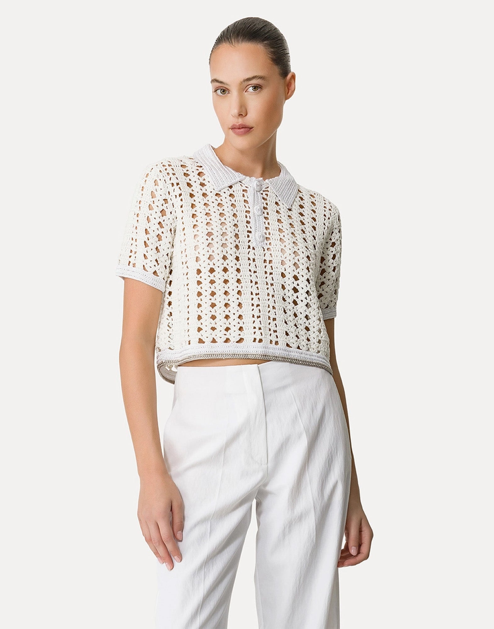 FORTE FORTE Cropped Polo all'Uncinetto Giglio