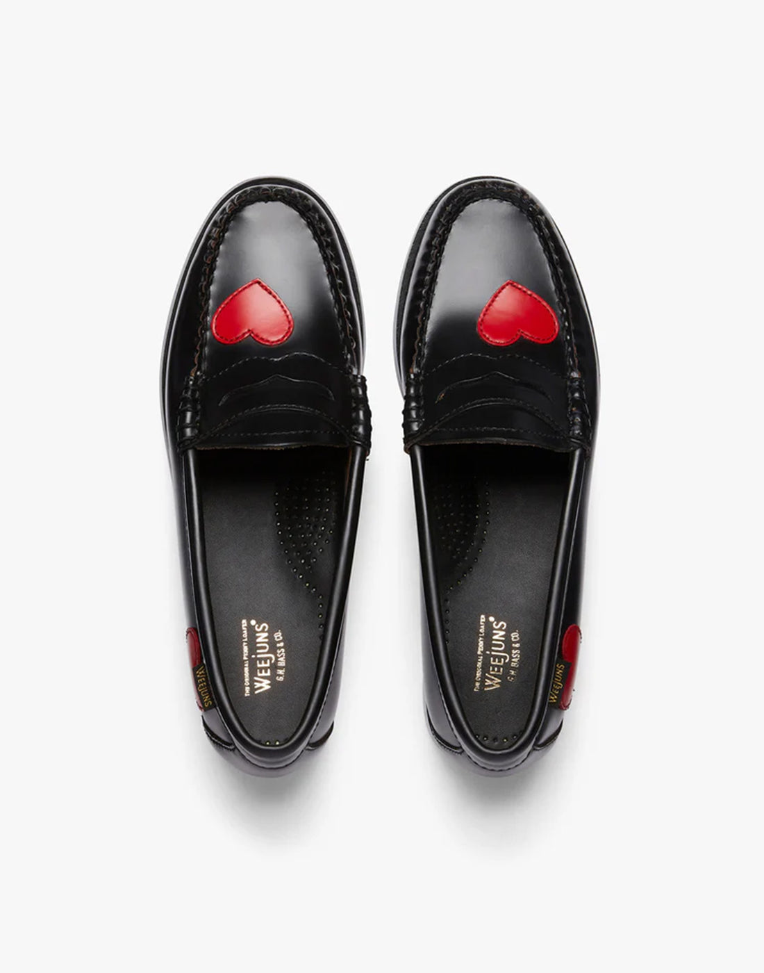 GH BASS Mocassini Weejuns Penny in Pelle Nera con Cuori Rossi