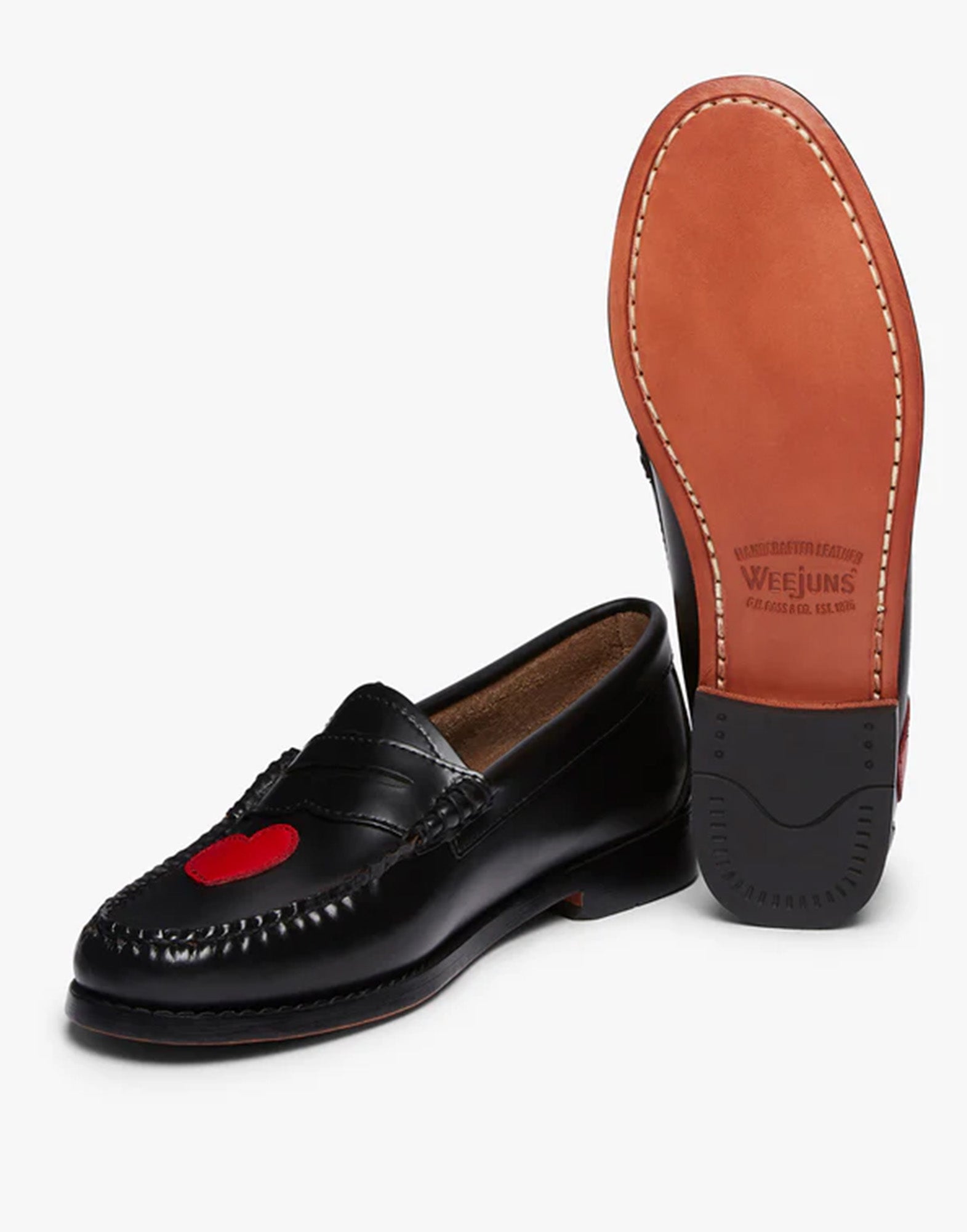 GH BASS Mocassini Weejuns Penny in Pelle Nera con Cuori Rossi