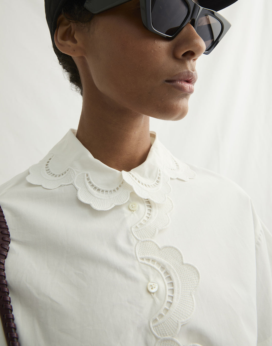 LAURENCE BRAS Camicia Girly con Ricamo in Pizzo Bianca