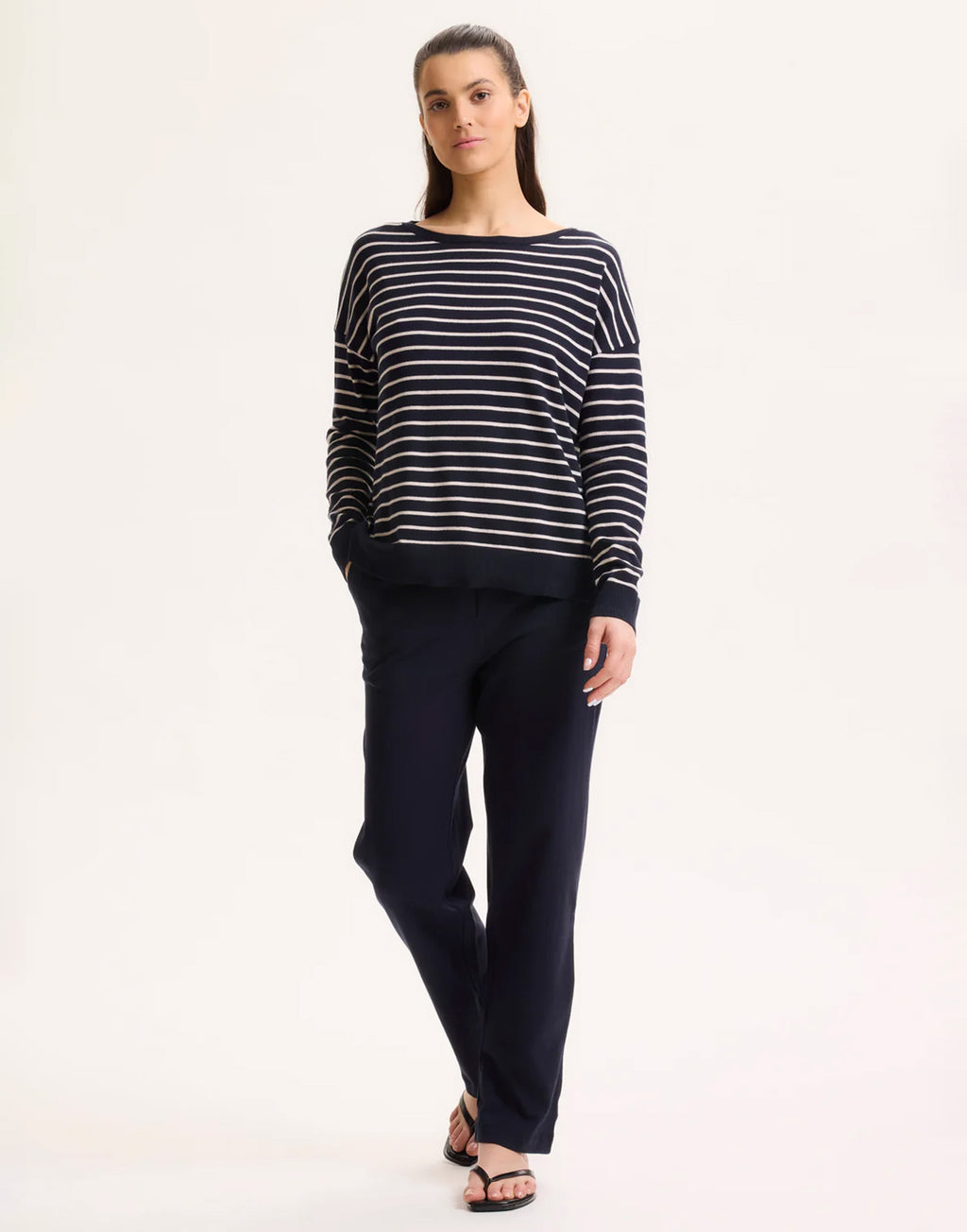 MAJESTIC FILATURES Maglia Girocollo in Cotone Organico a Righe Marine