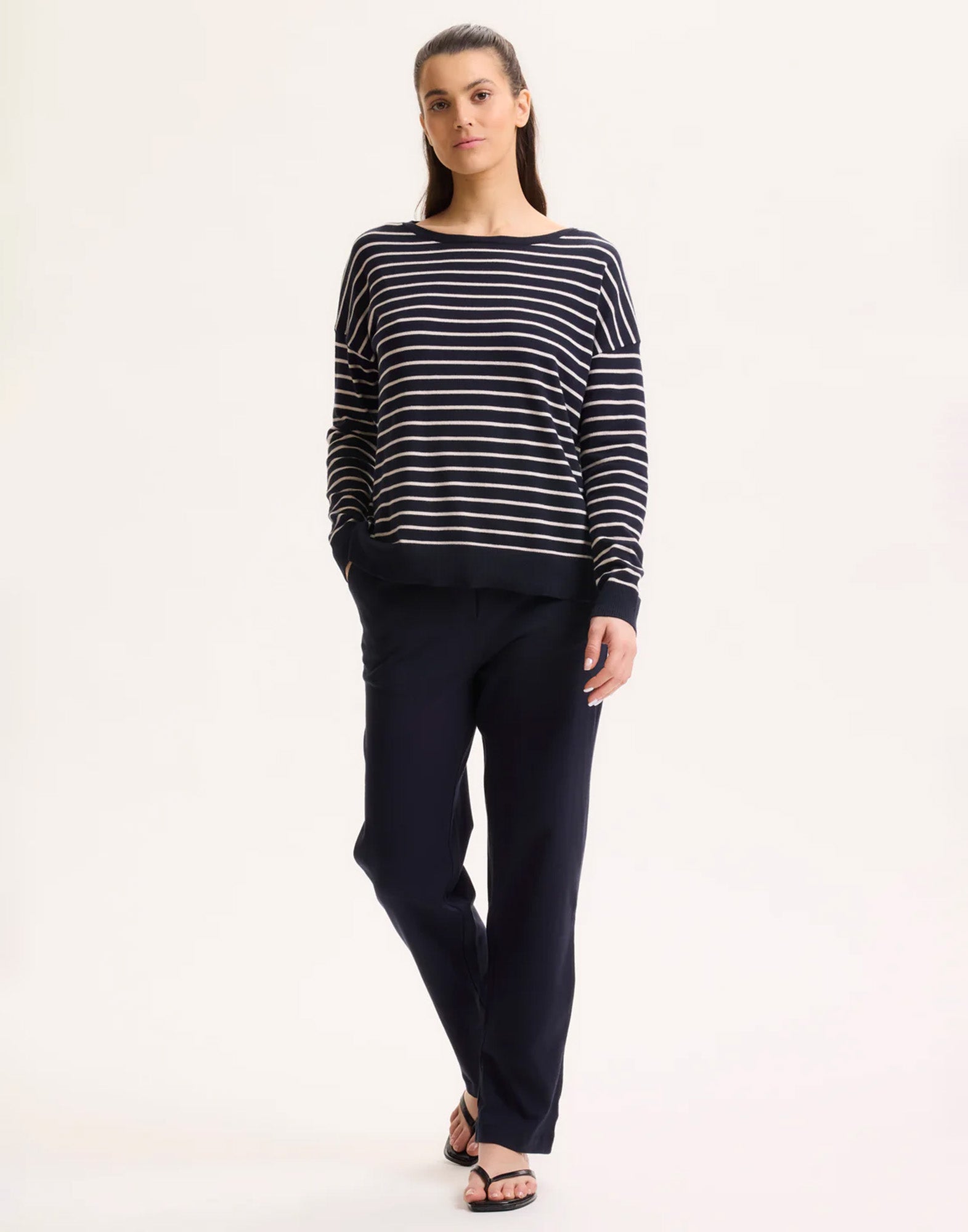 MAJESTIC FILATURES Maglia Girocollo in Cotone Organico a Righe Marine