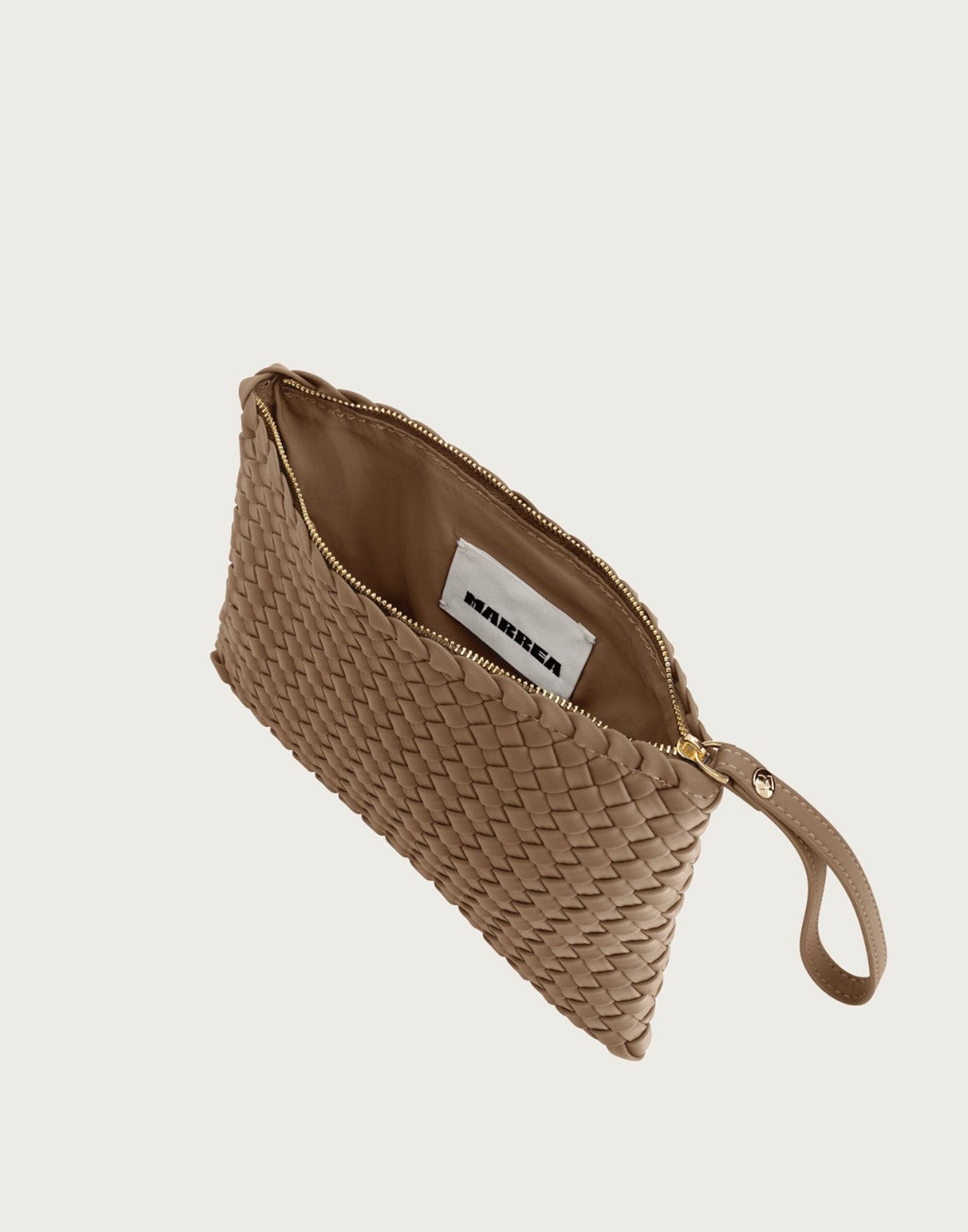 MARREA Clutch in Neoprene Intrecciato Retro Sand