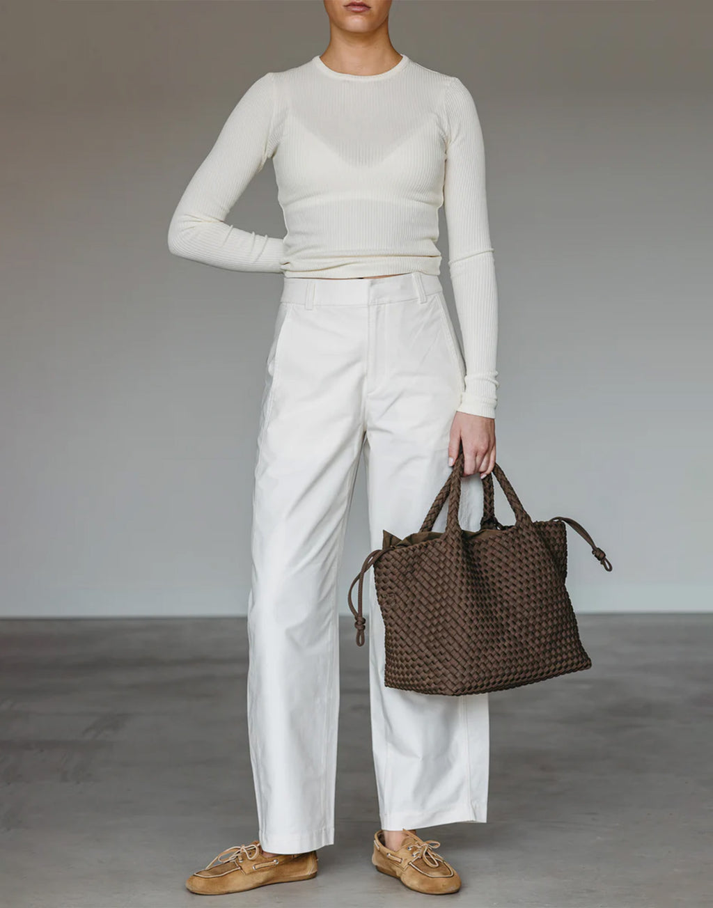 MARREA Shopping Media in Neoprene Intrecciato Coco Fresco