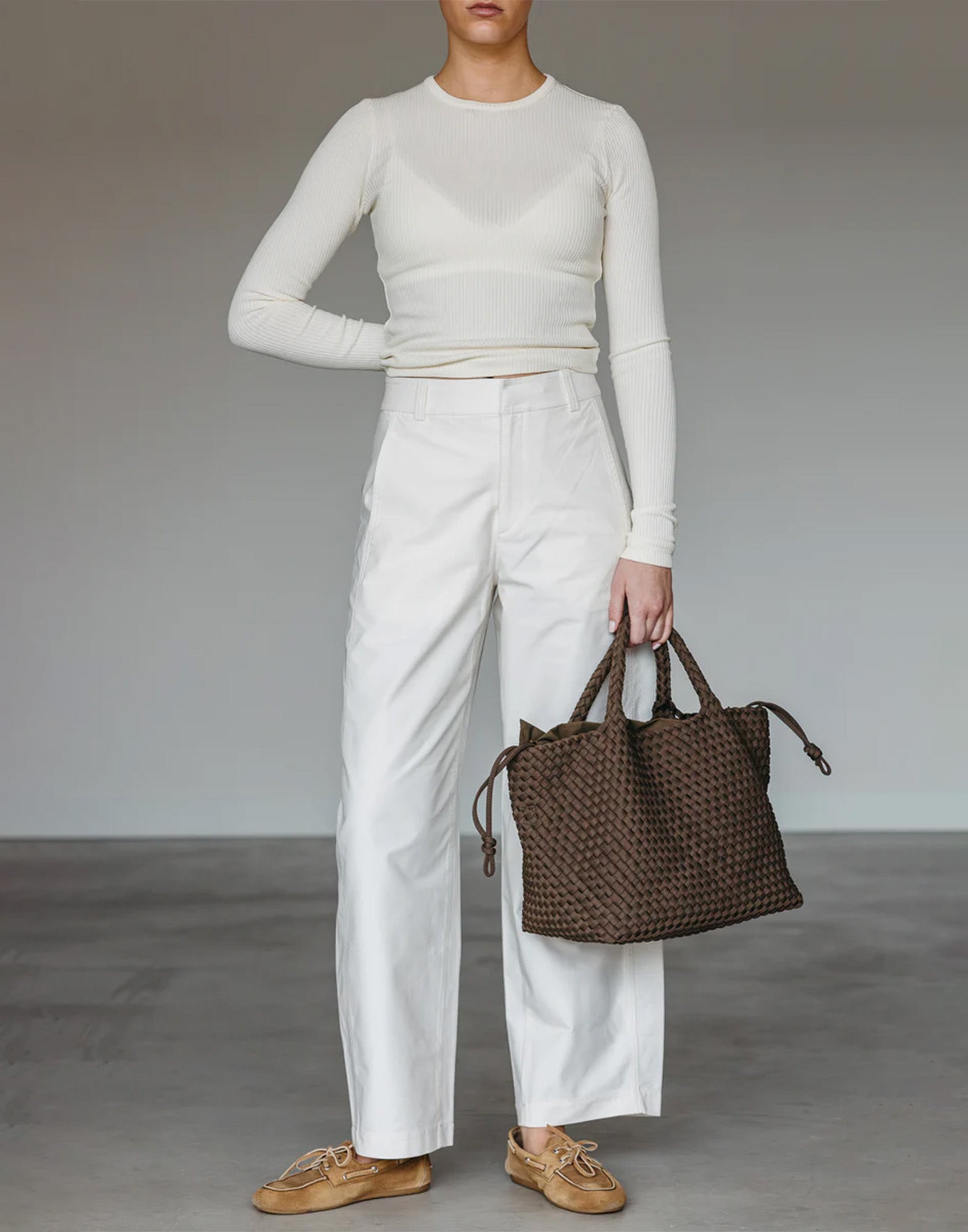 MARREA Shopping Media in Neoprene Intrecciato Coco Fresco