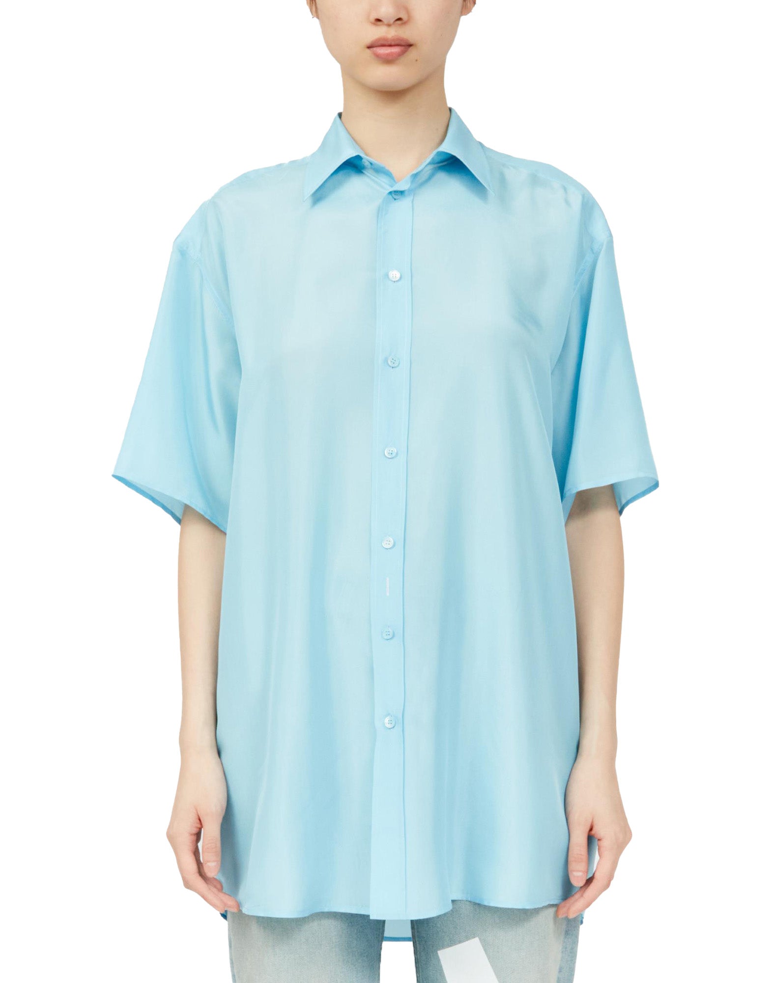 MM6 MAISON MARGIELA Camicia in Seta con Maniche Corte Ampie Torquoise