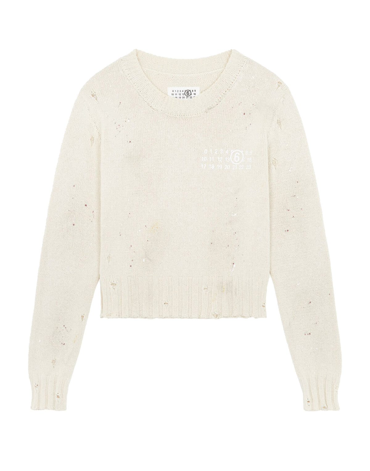 MM6 MAISON MARGIELA Maglia a Coste con Residui di Vernice Crema