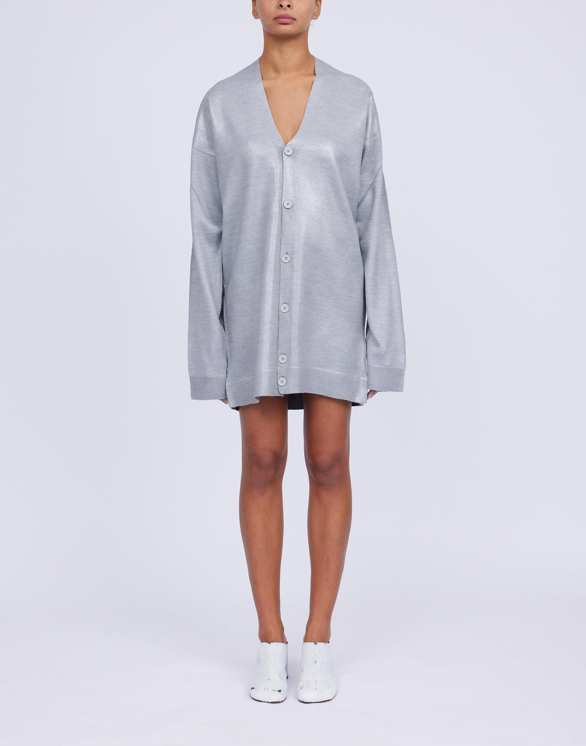 MM6 MAISON MARGIELA Cardigan in Misto Lana Spalmata Grigio Melange