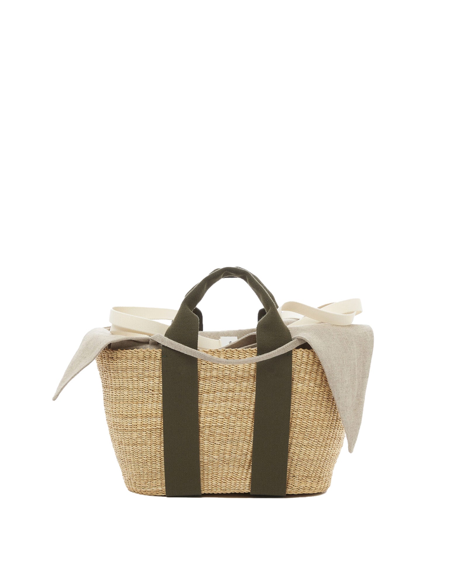 MUUN Borsa George in Paglia con Pochette in Lino Khaki