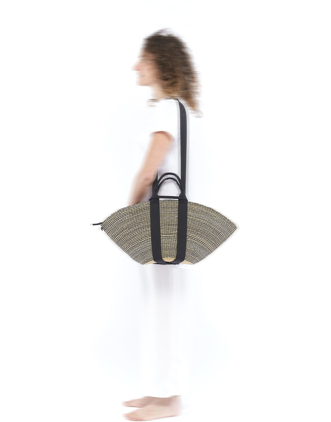 MUUN Borsa Sophie Hstripe in Paglia con Pochette in Cotone