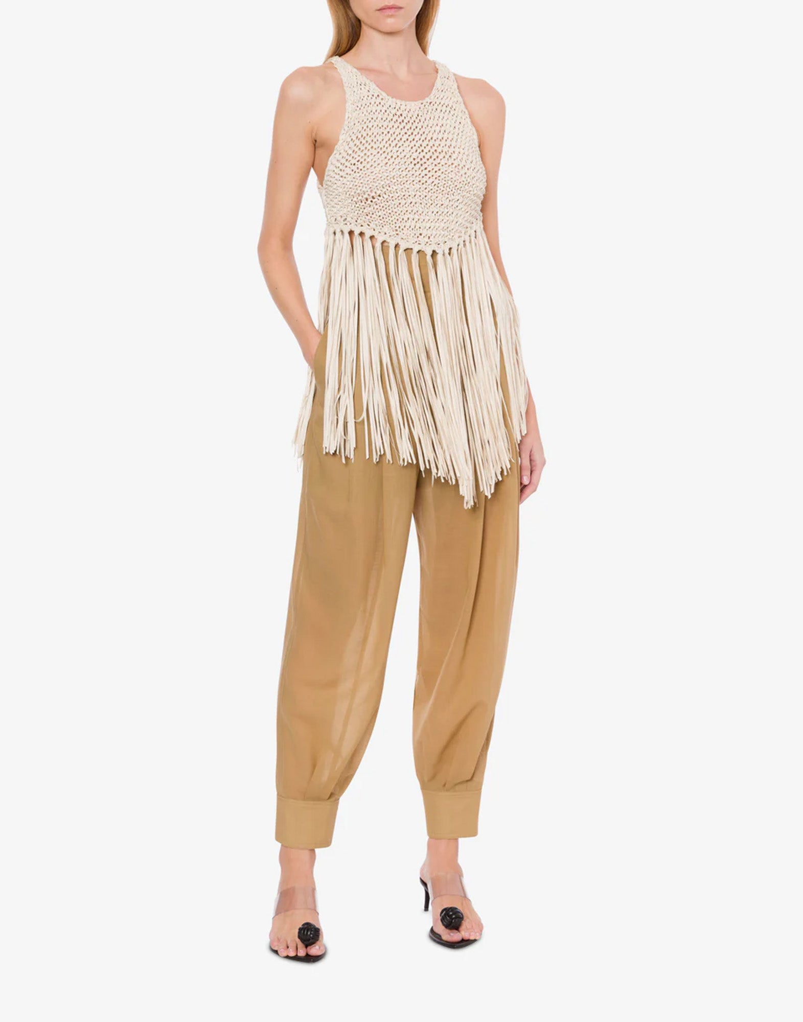 PHILOSOPHY Top in Fettuccia Suede con Frange