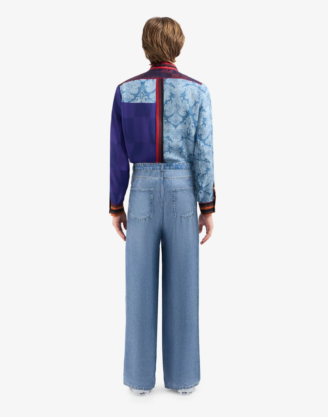 PIERRE-LOUIS MASCIA Pantaloni Aloe in Seta Stampa Denim Blu Chiaro