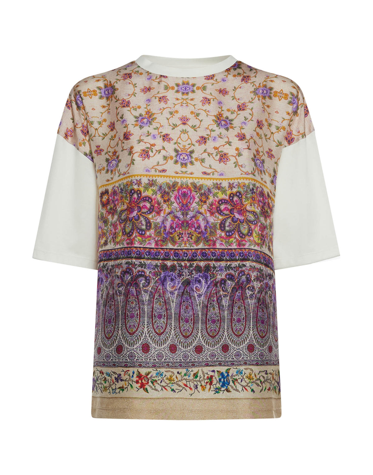 PIERRE-LOUIS MASCIA T-shirt Manica Corta in Cotone e Seta Stampata Viola