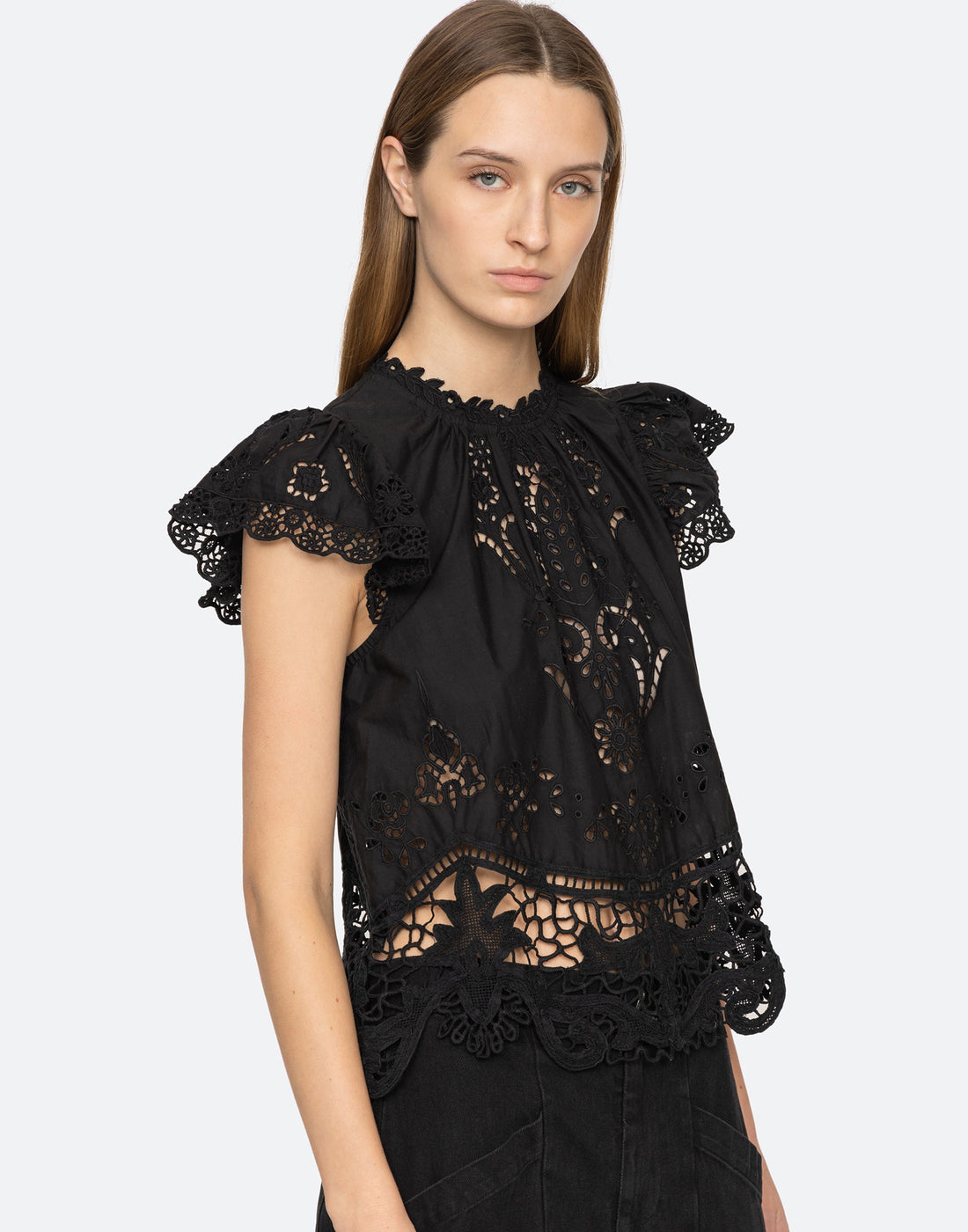 SEA NY Top Gianna in Pizzo Nero