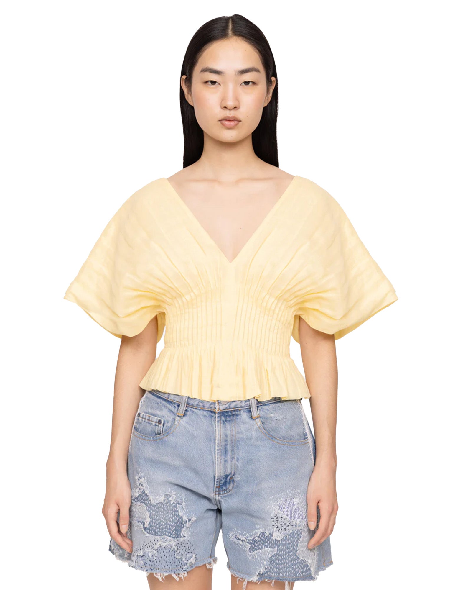 SEA NY Zora Top Butter in Ramia con Maniche Oversize