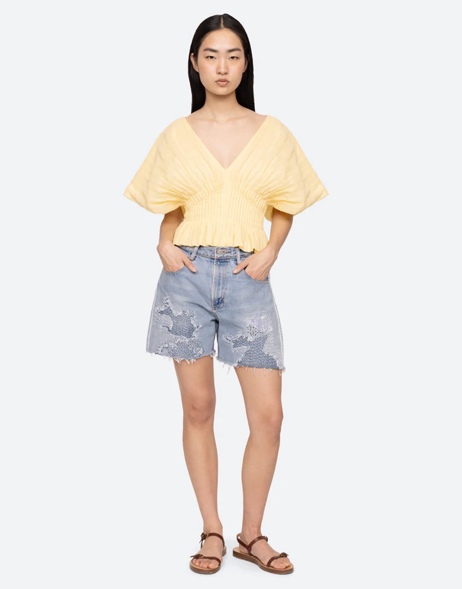 SEA NY Zora Top Butter in Ramia con Maniche Oversize