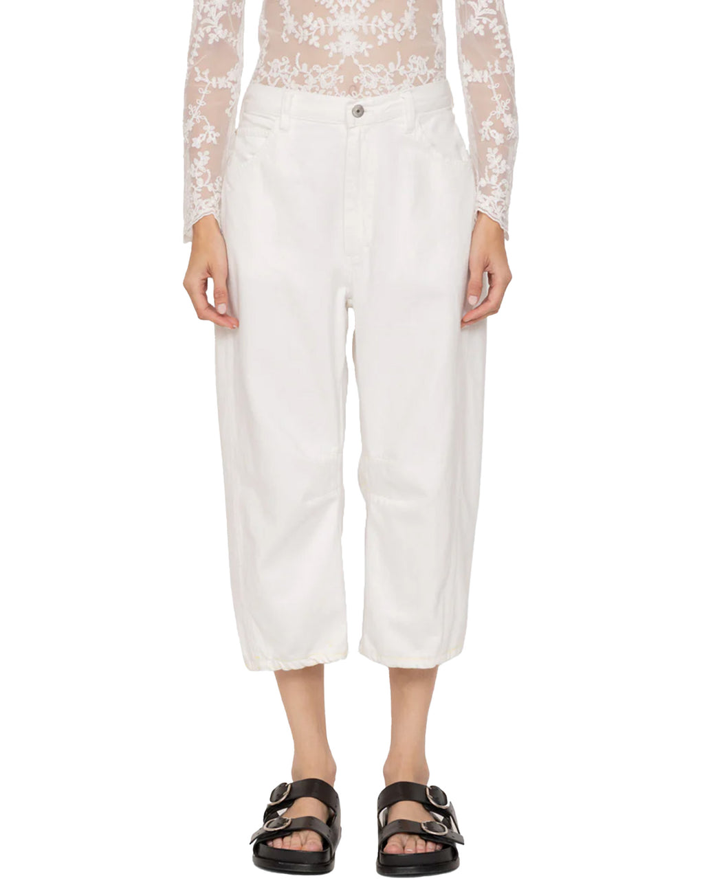 SEA NY Jeans Oli Cropped in Denim a Vita Bassa Bianchi