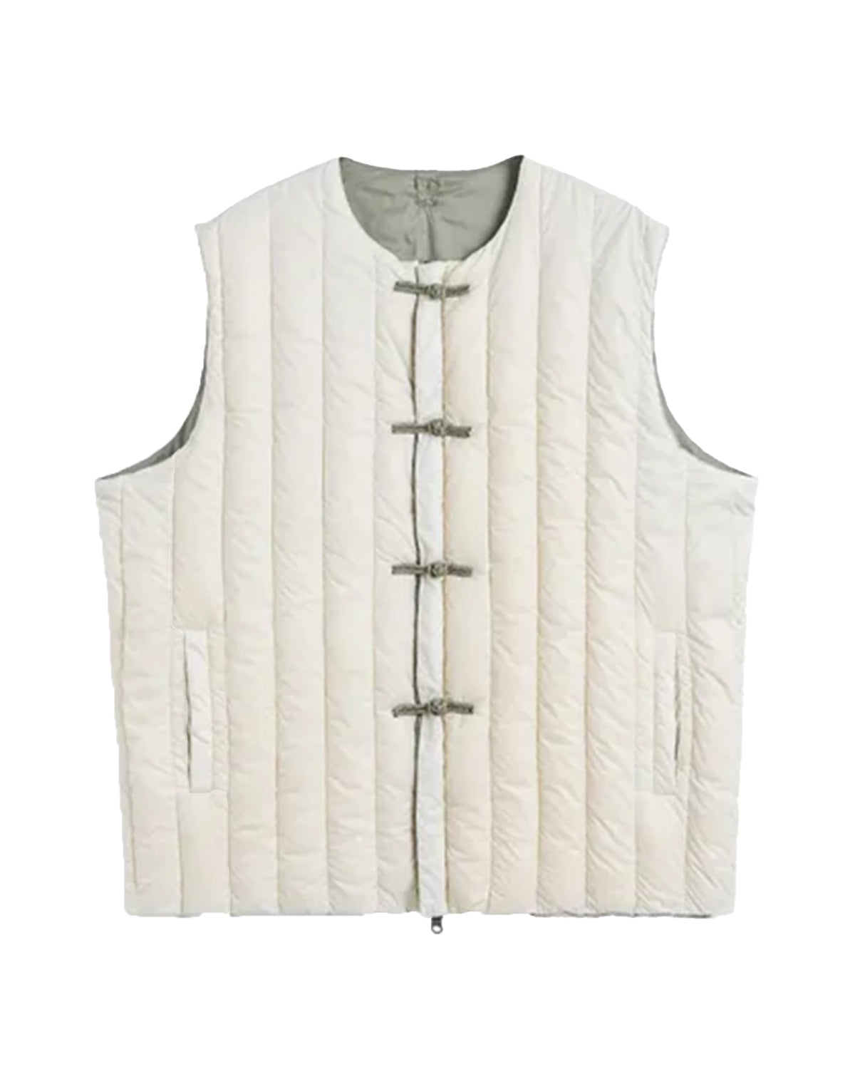 TAION Gilet Reversibile con Bottoni Cinesi Japan Special White/Sage