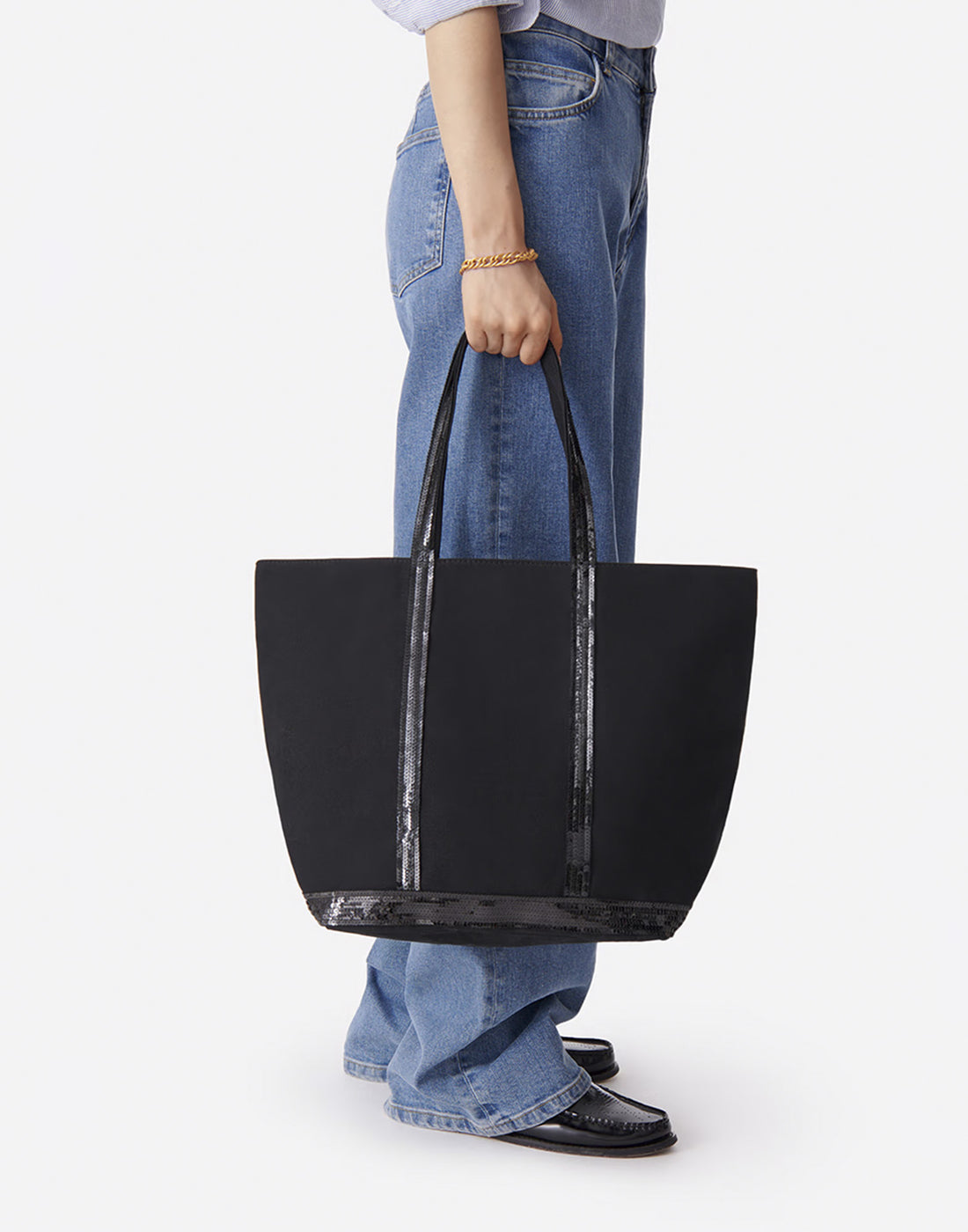 VANESSA BRUNO Borsa Tote Cabas L con Zip in Canvas Nera