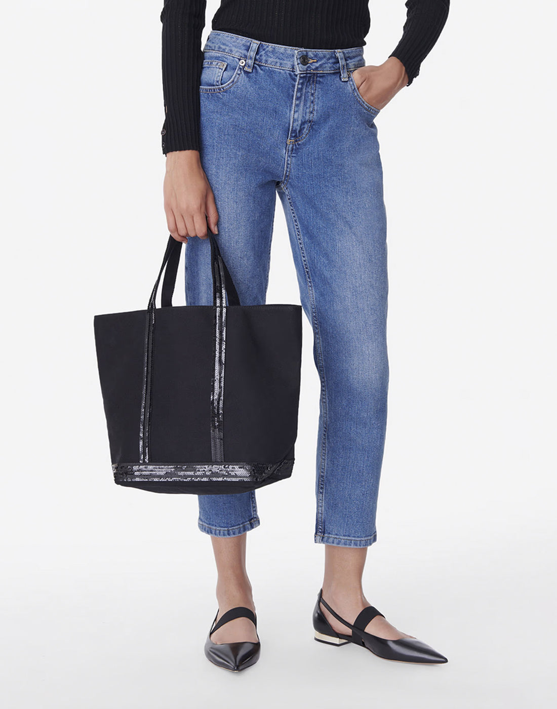 VANESSA BRUNO Borsa Tote Cabas M in Canvas Nera