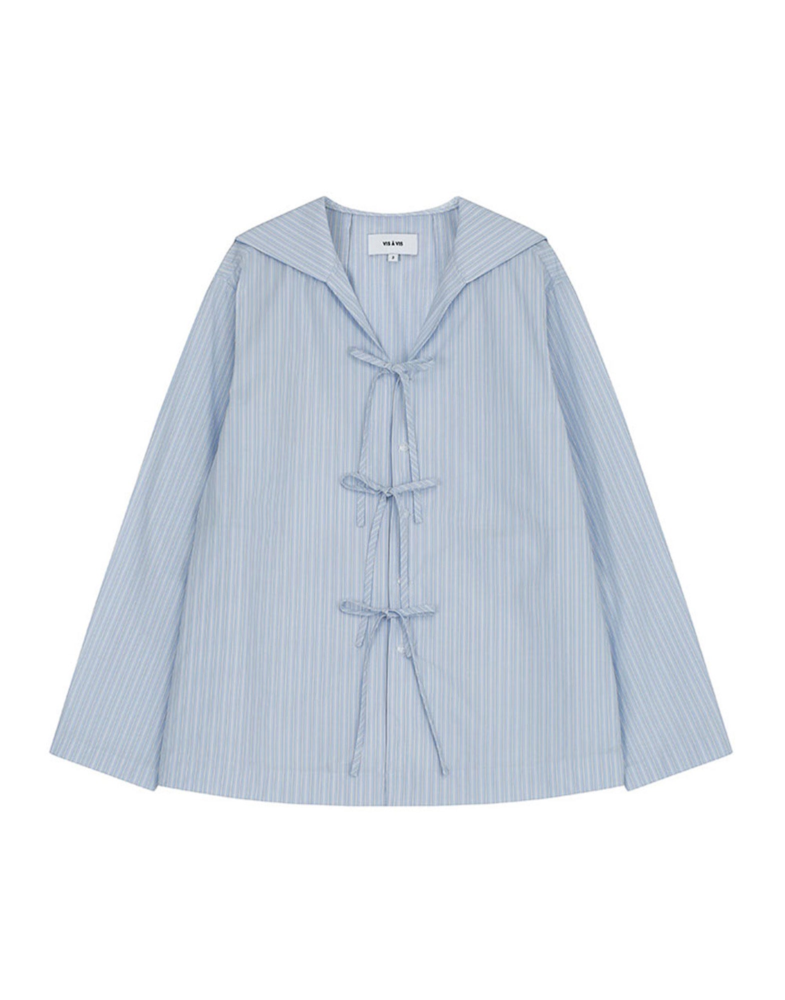 VIS A VIS Camicia a Righe con Colletto alla Marinara e Fiocchi Light Blue