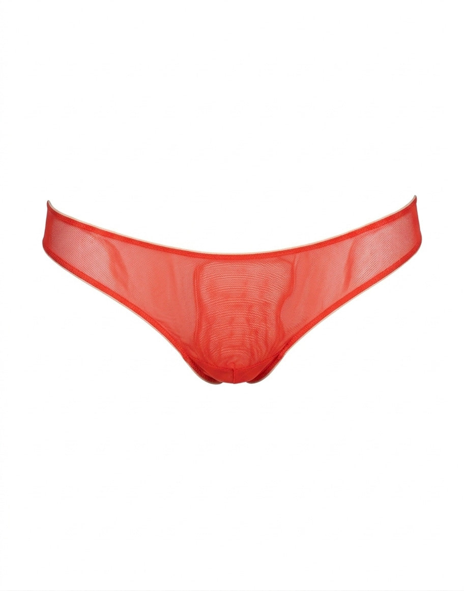 DOUUOD Slip a Brasiliana in Tulle Elasticizzato Corallo