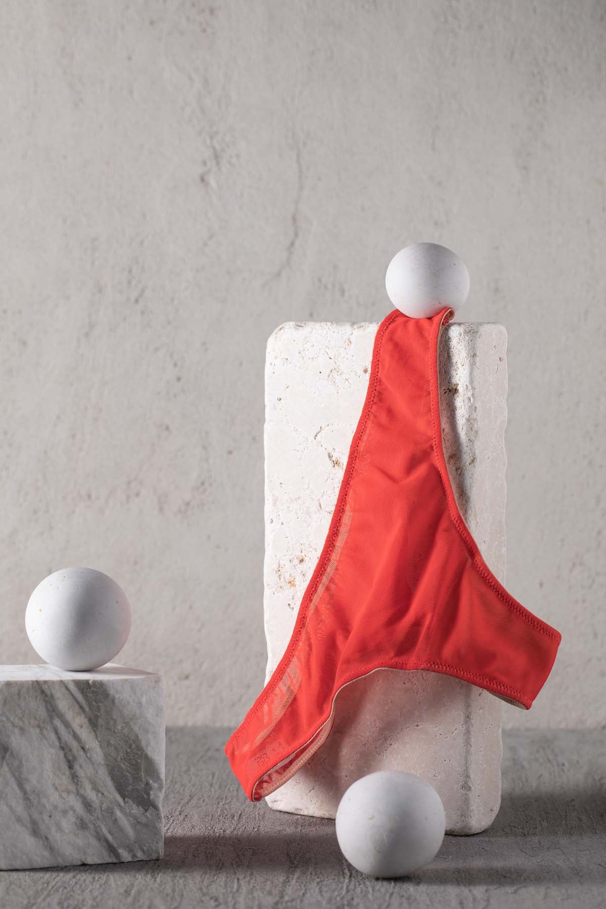 DOUUOD Slip brésilien en tulle extensible corail