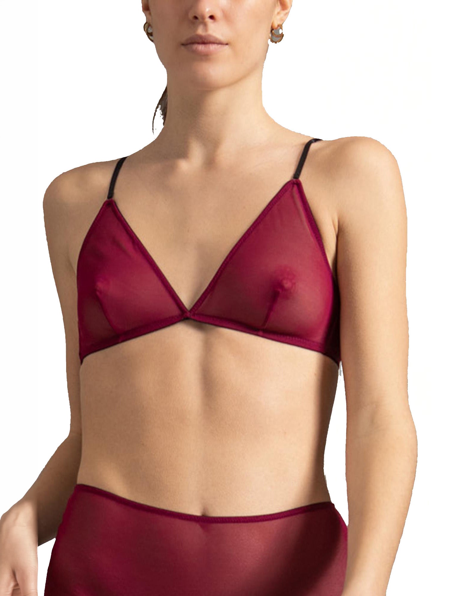 DOUUOD Reggiseno a Triangolo in Tulle Elasticizzato Bordeaux