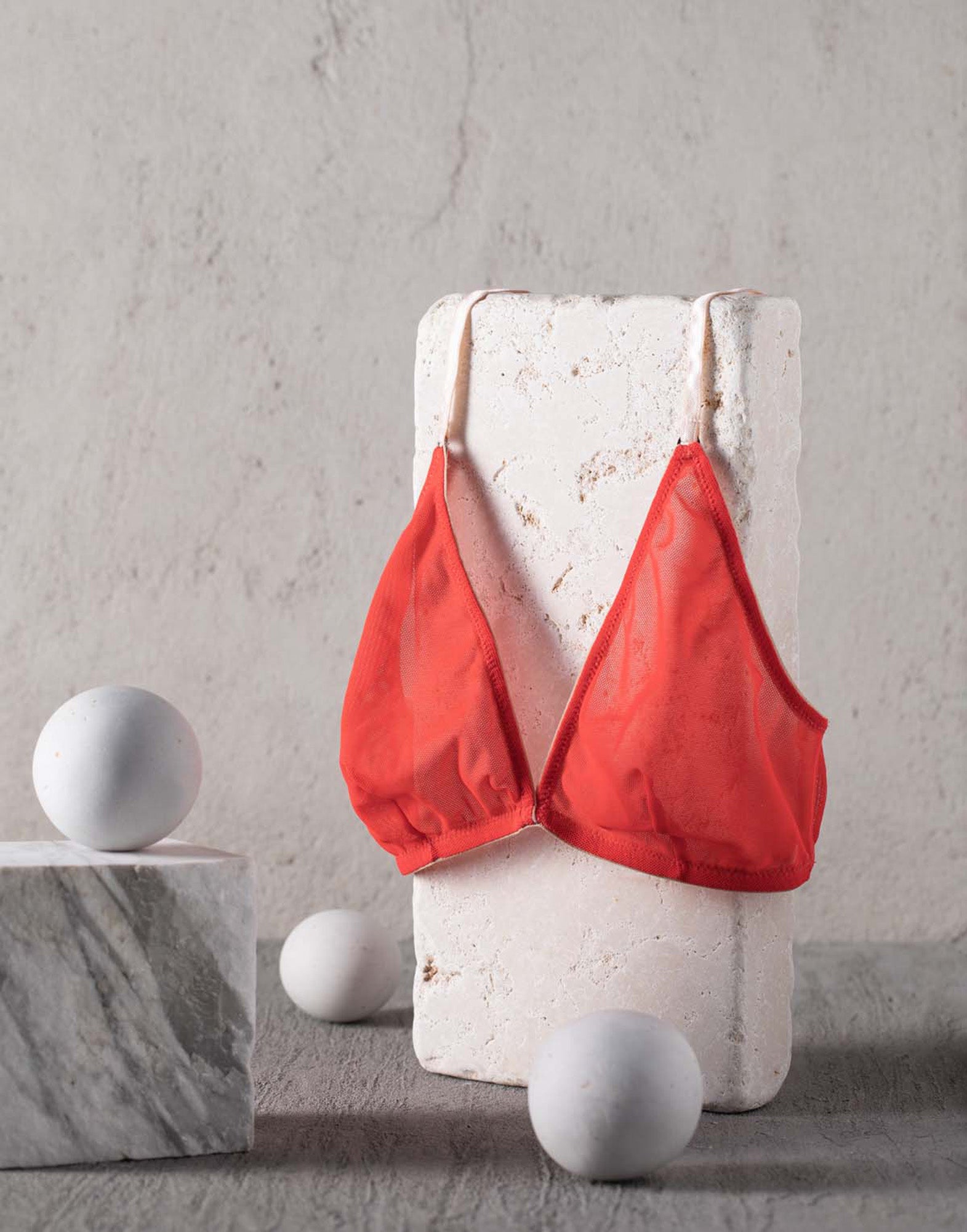 DOUUOD Reggiseno a Triangolo in Tulle Elasticizzato Corallo