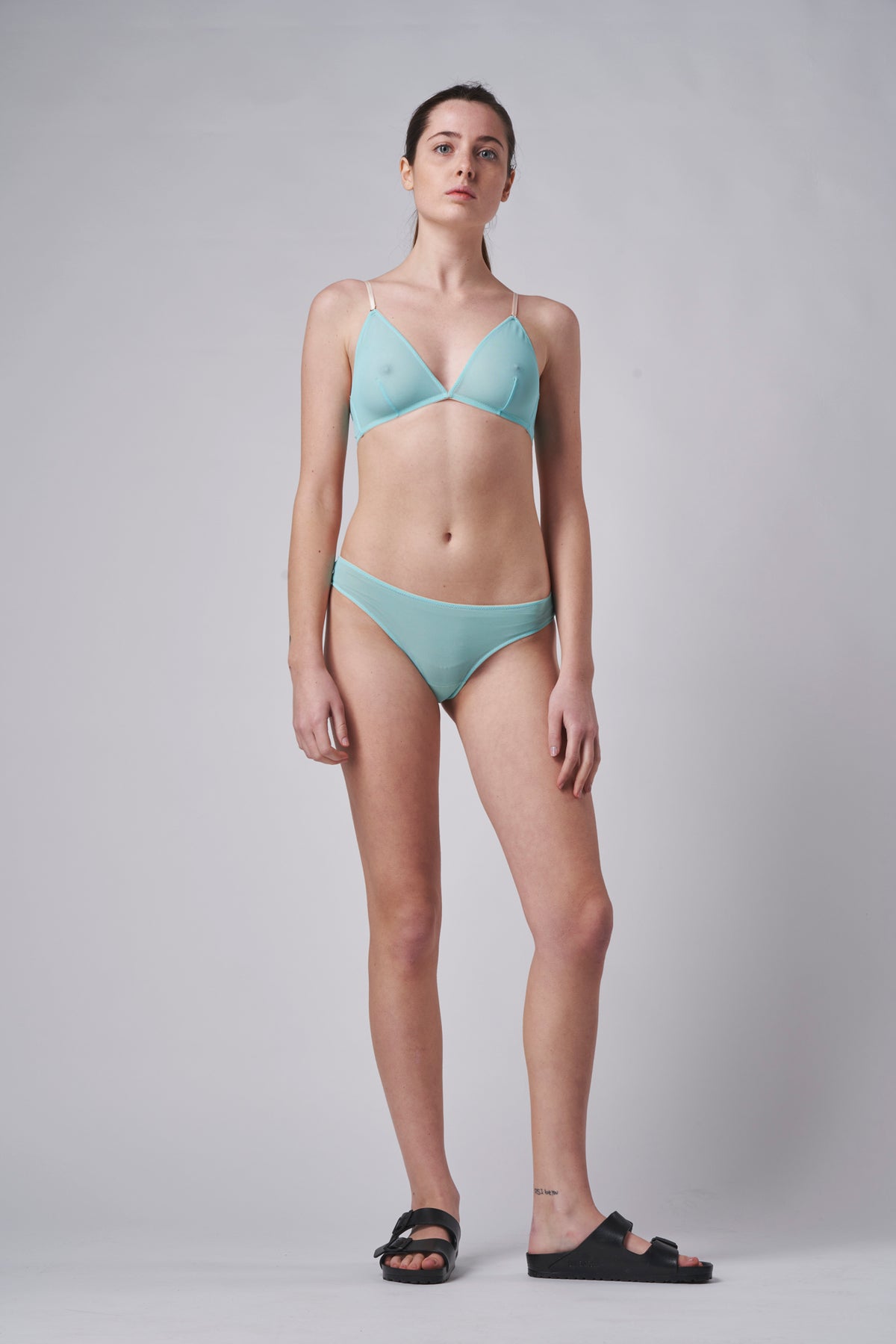 DOUUOD Slip a Brasiliana in Tulle Elasticizzato Tiffany