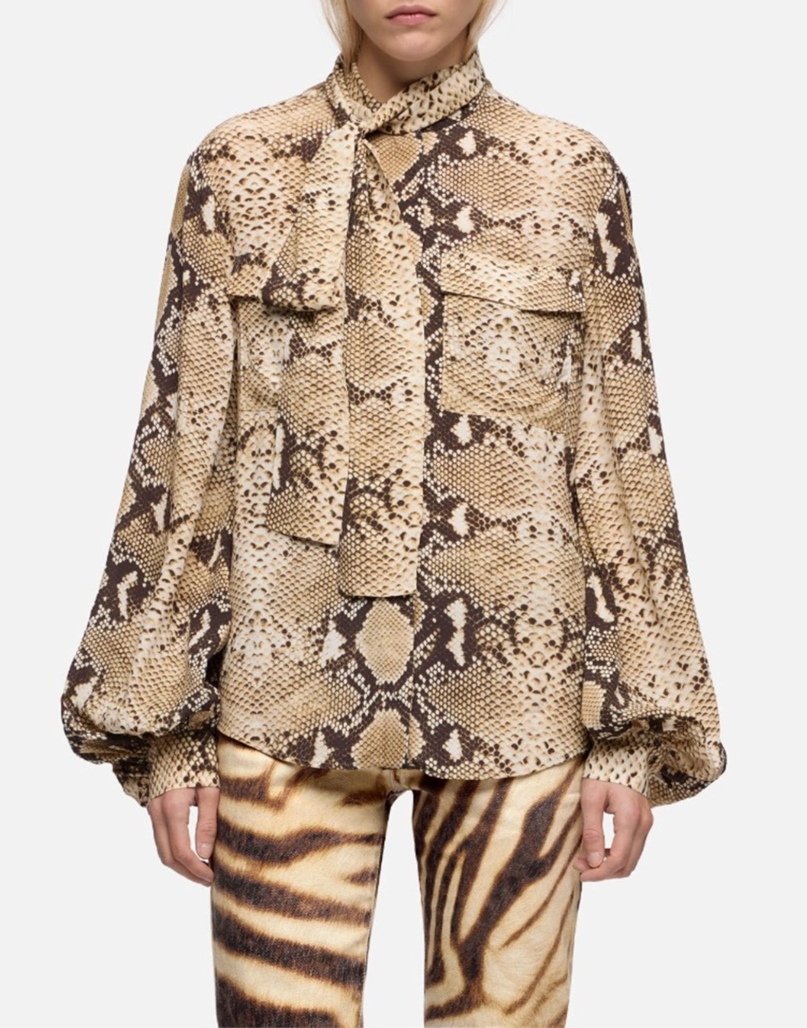 7 FOR ALL MANKIND Blusa con Maniche Balloon in Viscosa con Stampa Snake