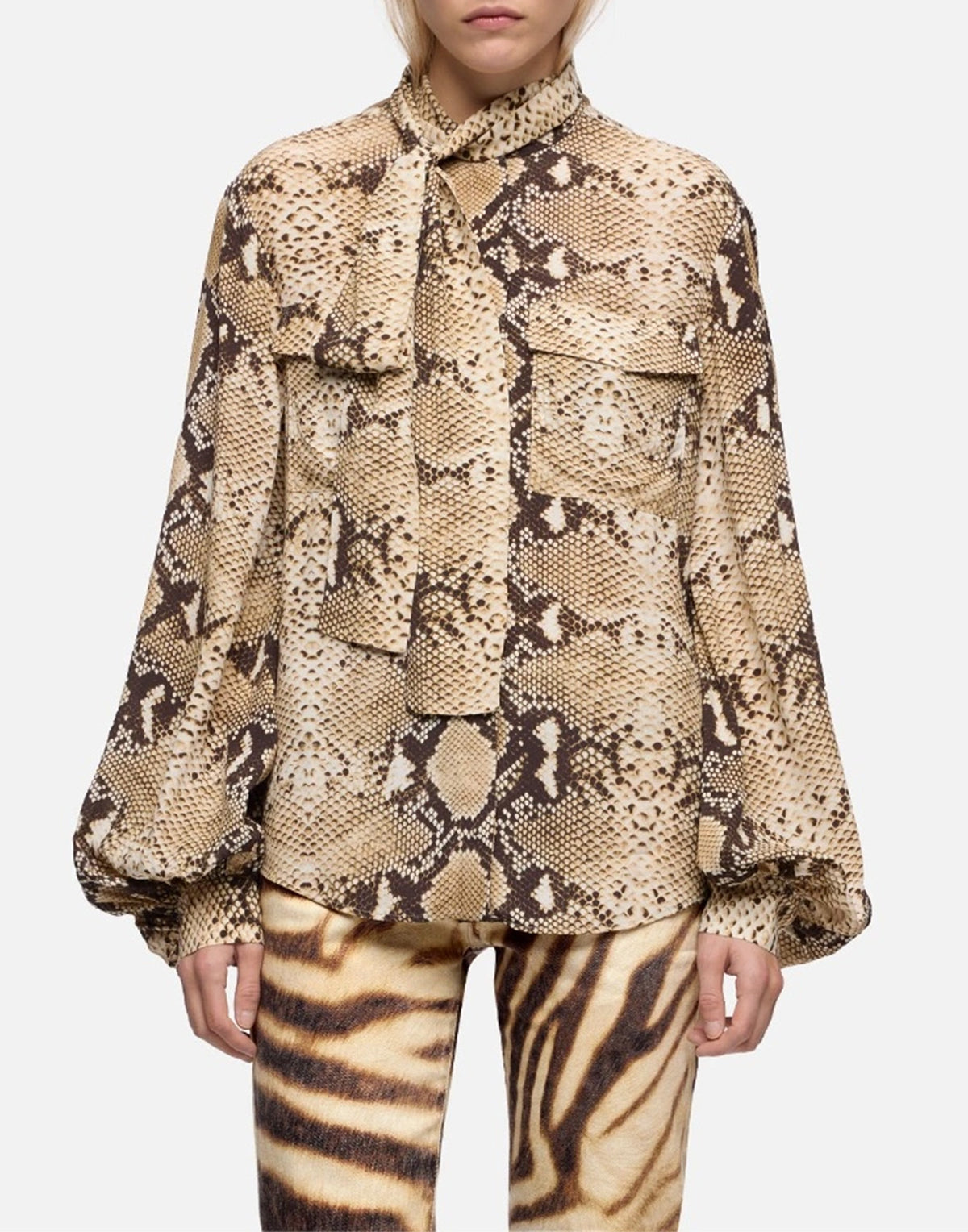 7 FOR ALL MANKIND Blusa con Maniche Balloon in Viscosa con Stampa Snake