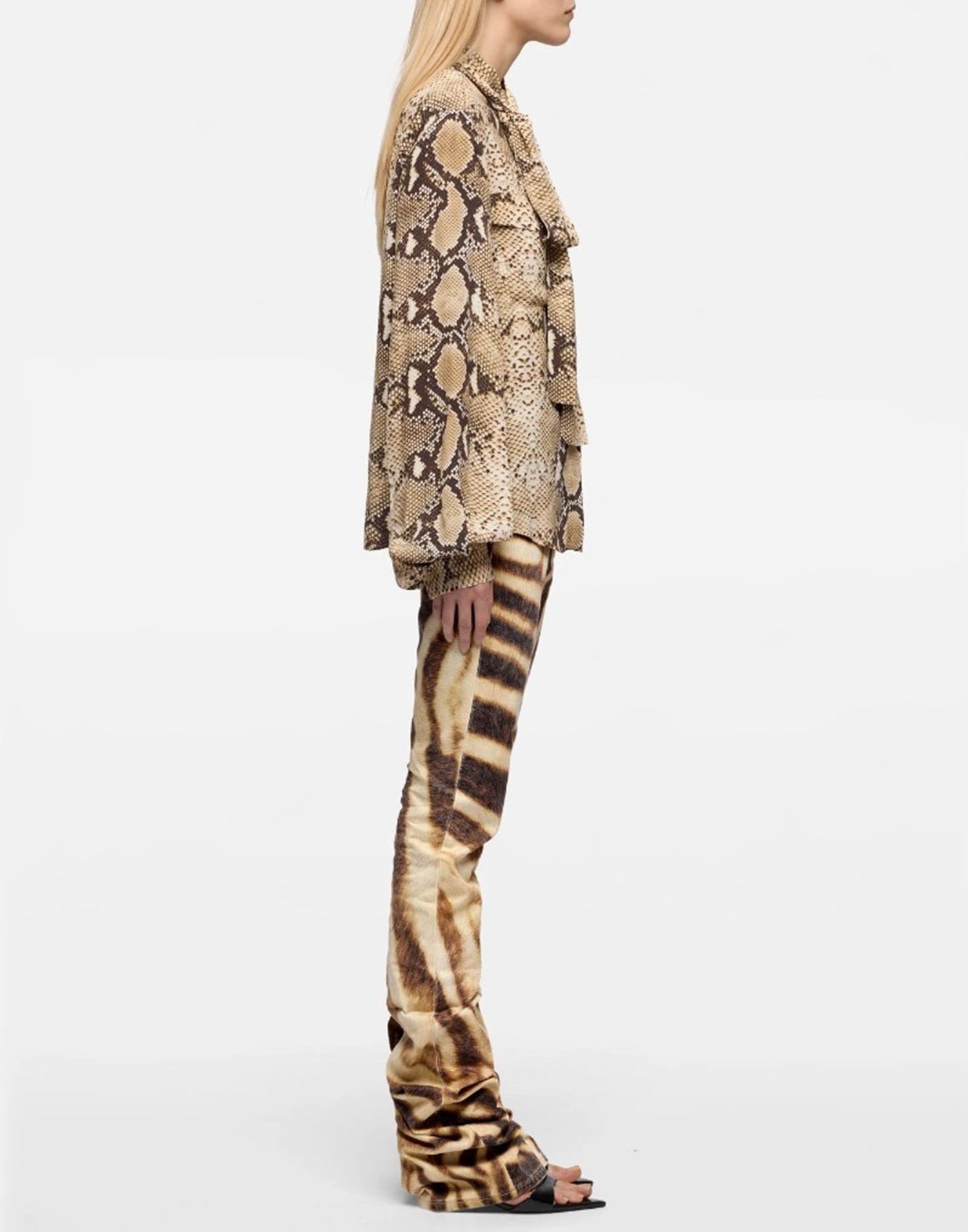 7 FOR ALL MANKIND Blusa con Maniche Balloon in Viscosa con Stampa Snake