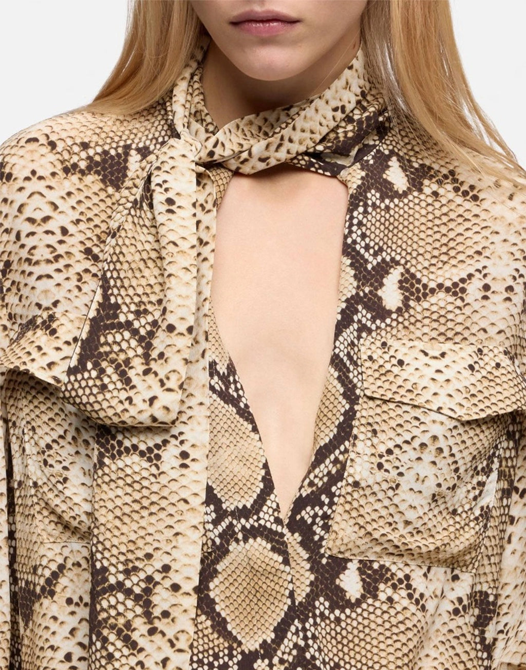 7 FOR ALL MANKIND Blusa con Maniche Balloon in Viscosa con Stampa Snake