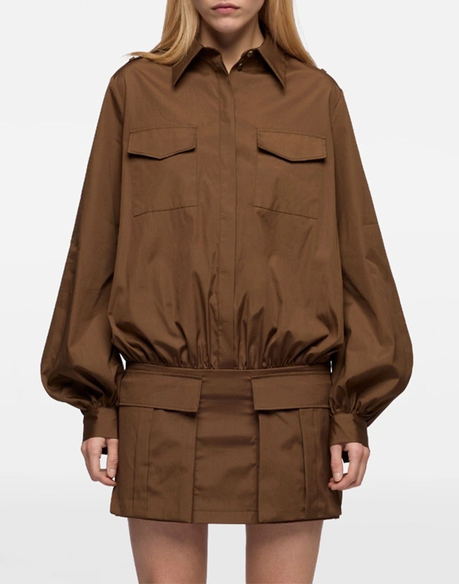 7 FOR ALL MANKIND Mini Abito Utility in Popeline Toffee