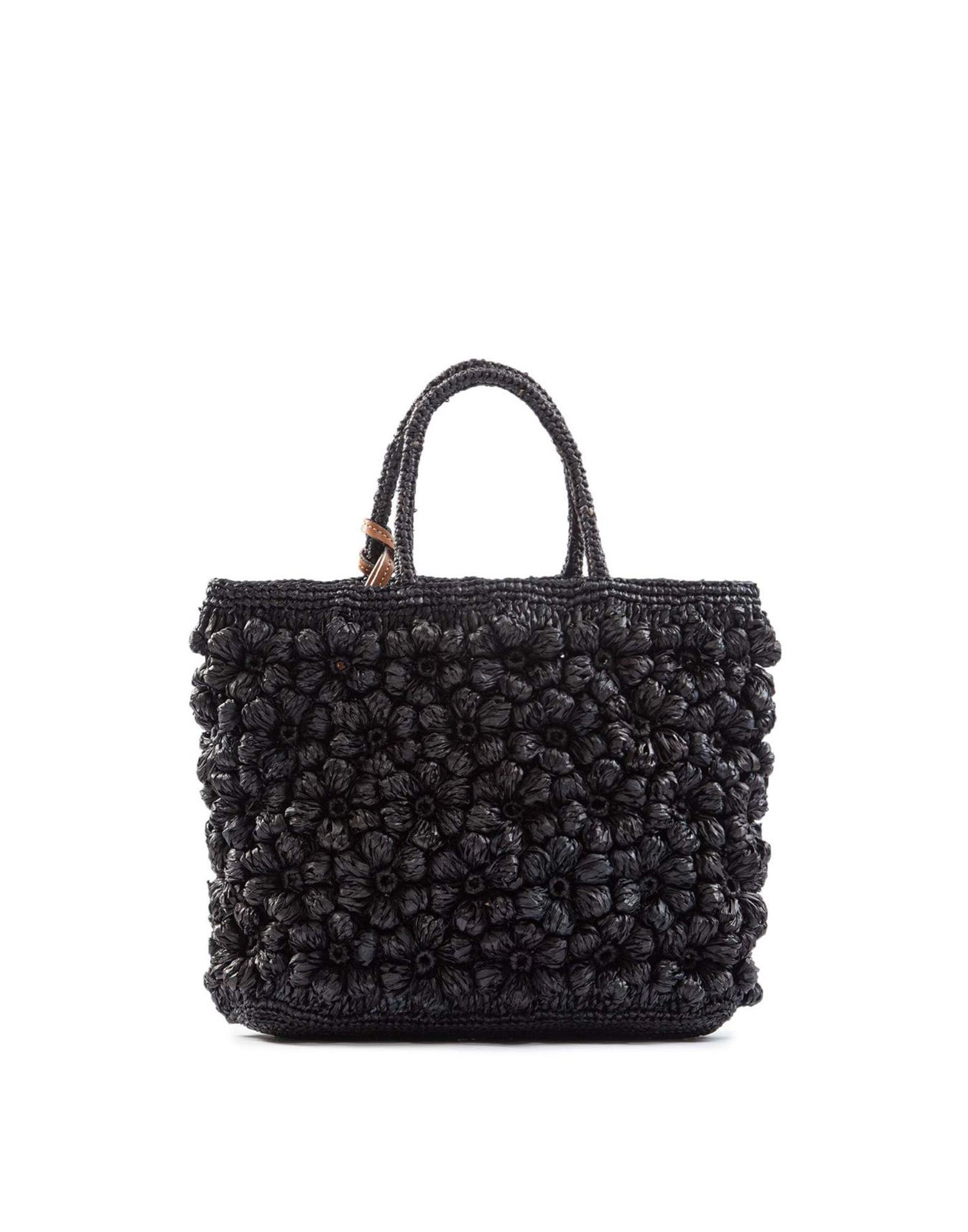 AFAR Borsa Flower Small in Rafia Nera