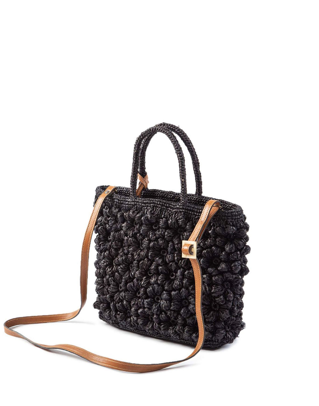 AFAR Borsa Flower Small in Rafia Nera