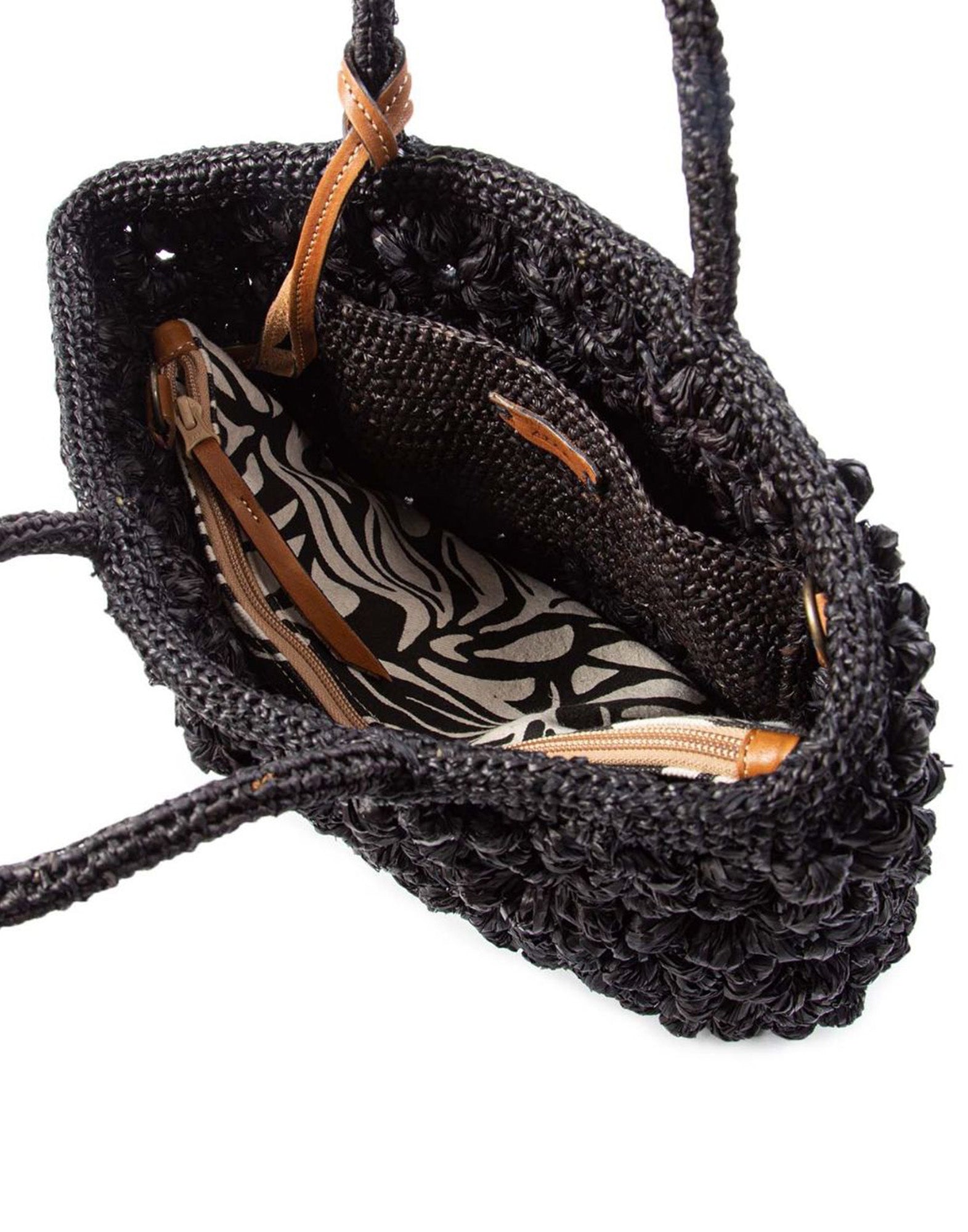 AFAR Borsa Flower Small in Rafia Nera