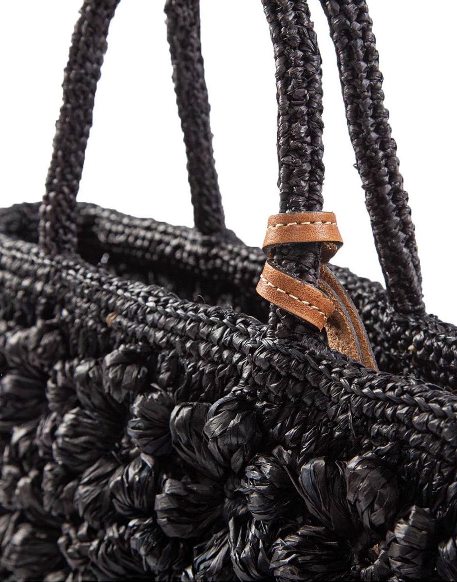 AFAR Borsa Flower Small in Rafia Nera