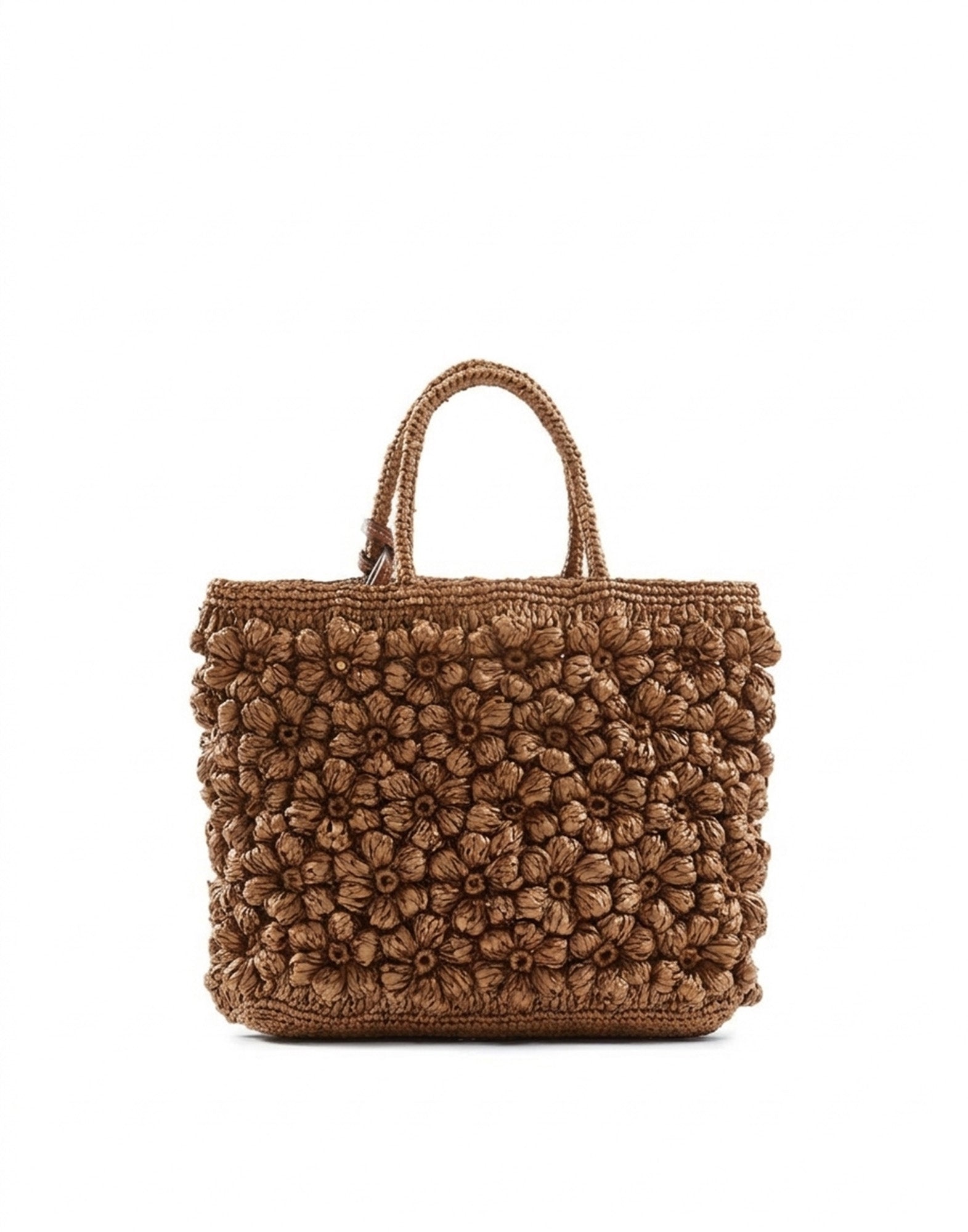 AFAR Borsa Flower Small in Rafia Cognac